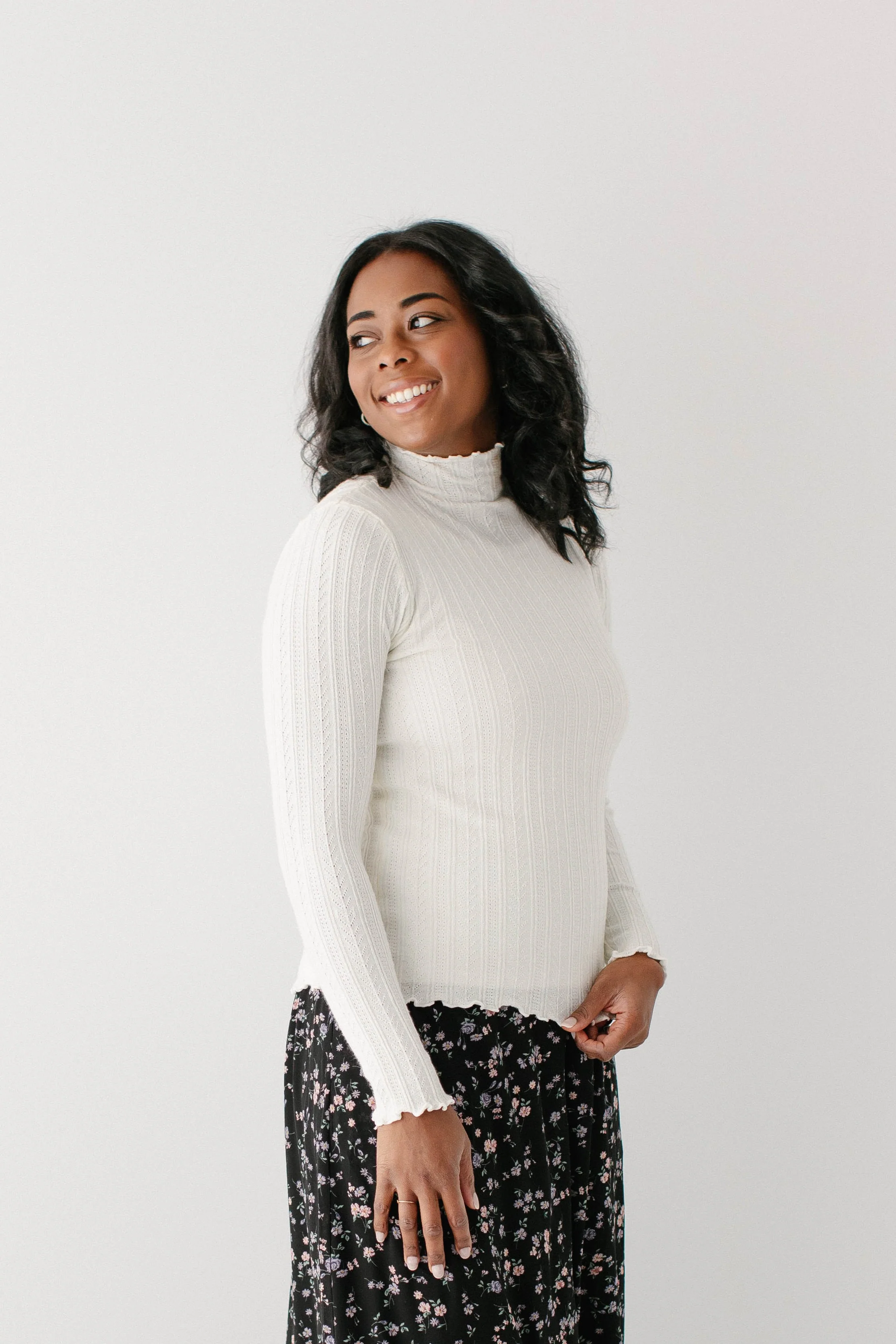'Lucille' Pointelle Knit Mock Neck Layering Top FINAL SALE - Image 5