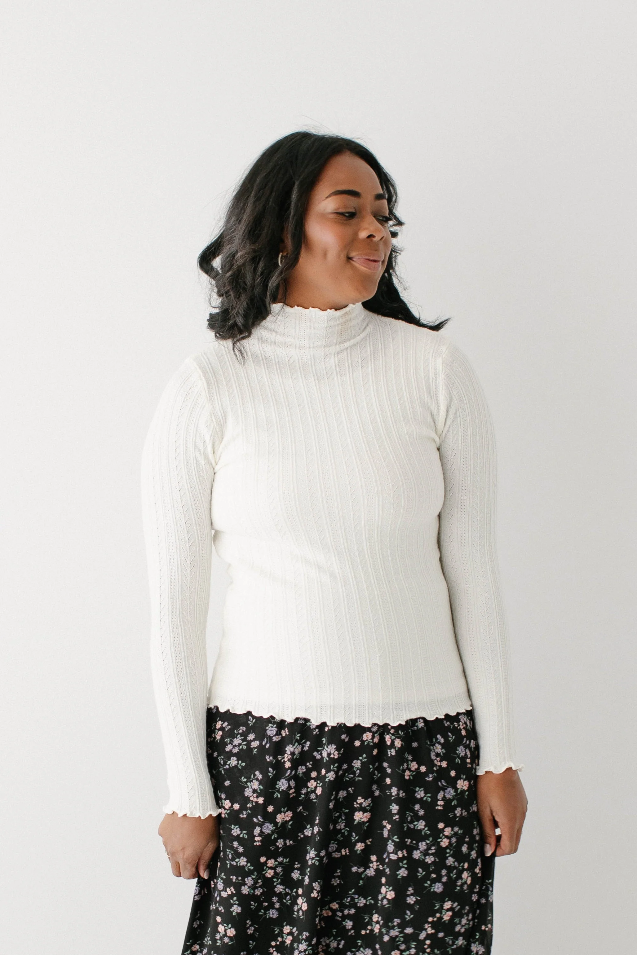 'Lucille' Pointelle Knit Mock Neck Layering Top FINAL SALE - Image 6