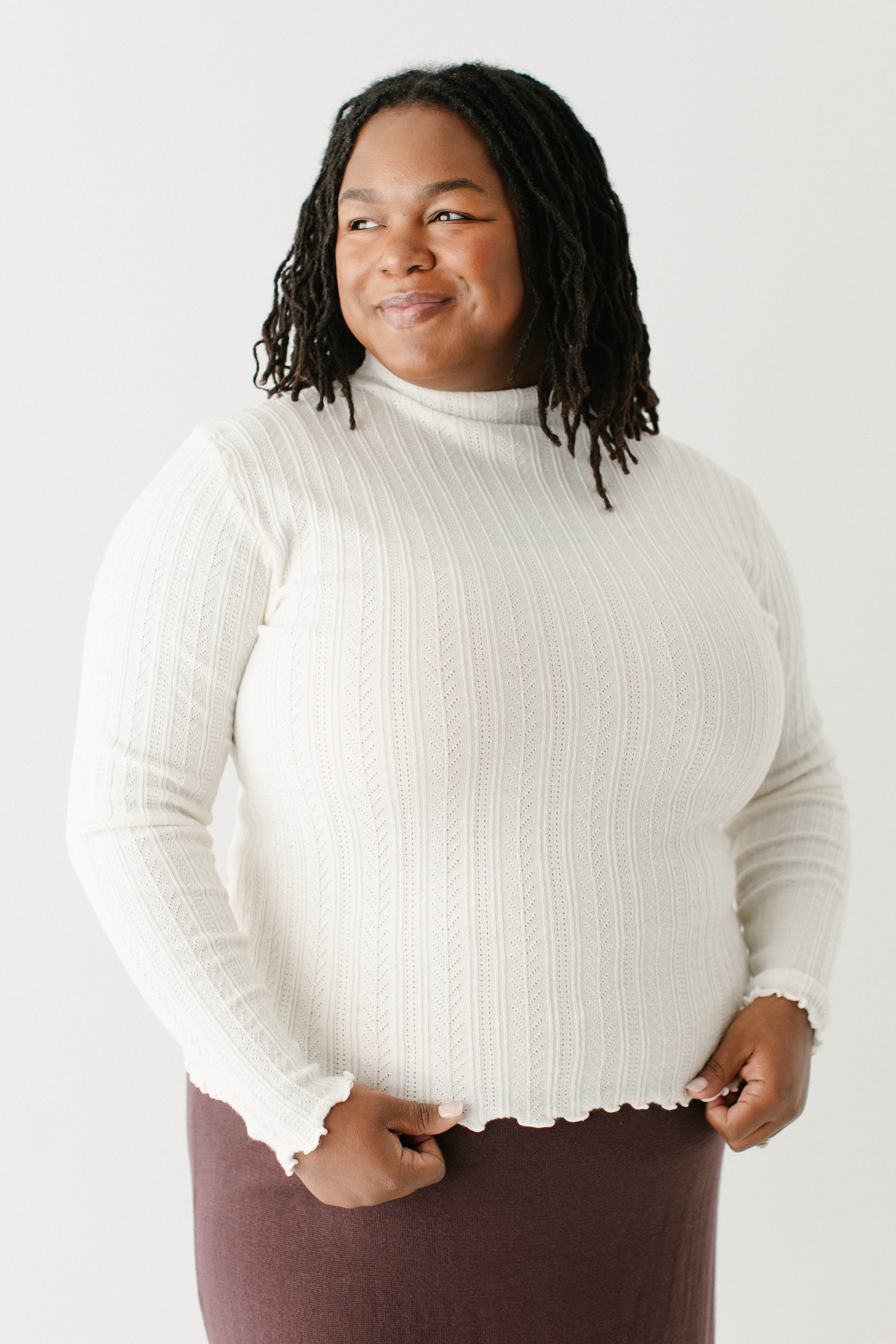 'Lucille' Pointelle Knit Mock Neck Layering Top FINAL SALE - Image 8