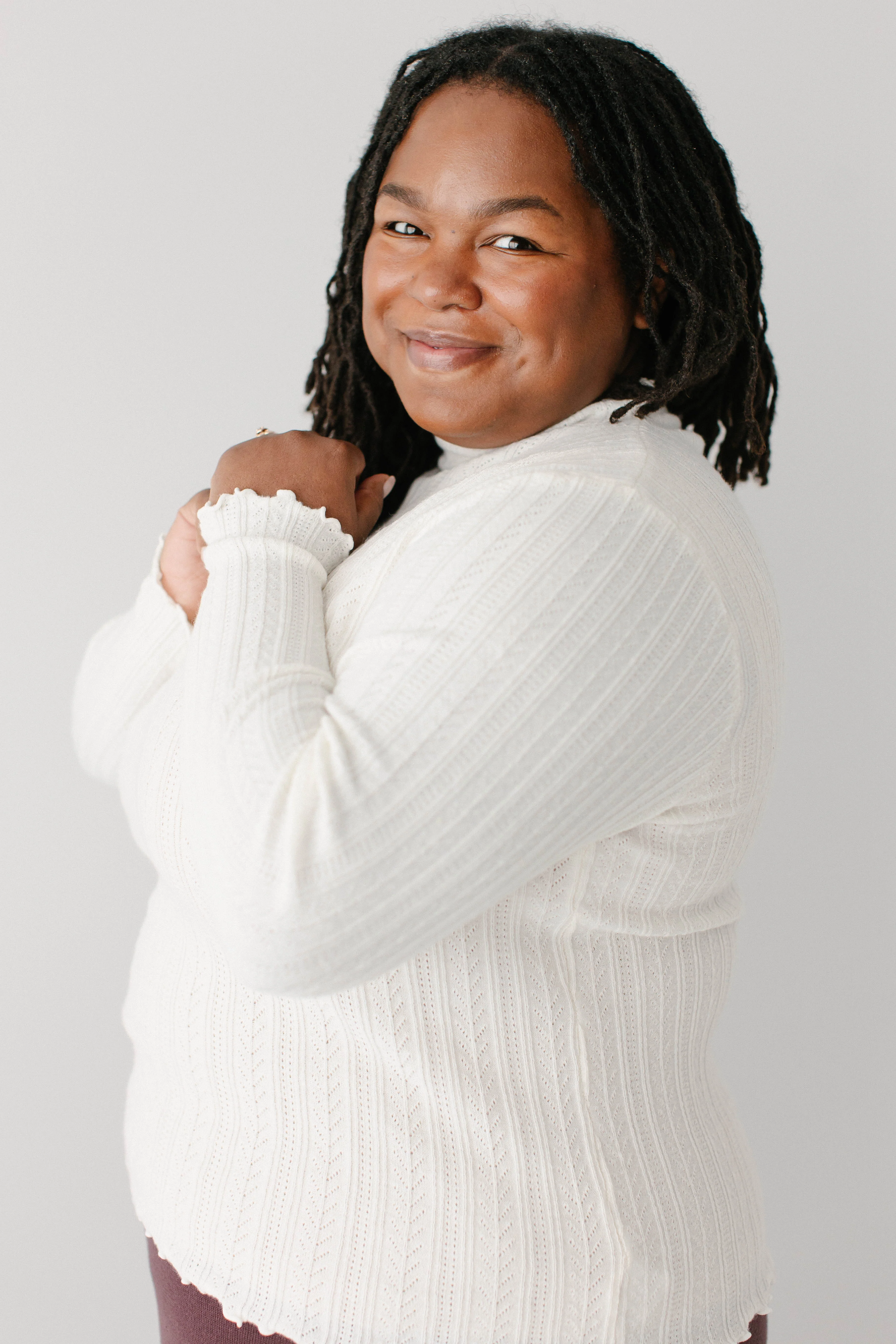 'Lucille' Pointelle Knit Mock Neck Layering Top FINAL SALE - Image 9