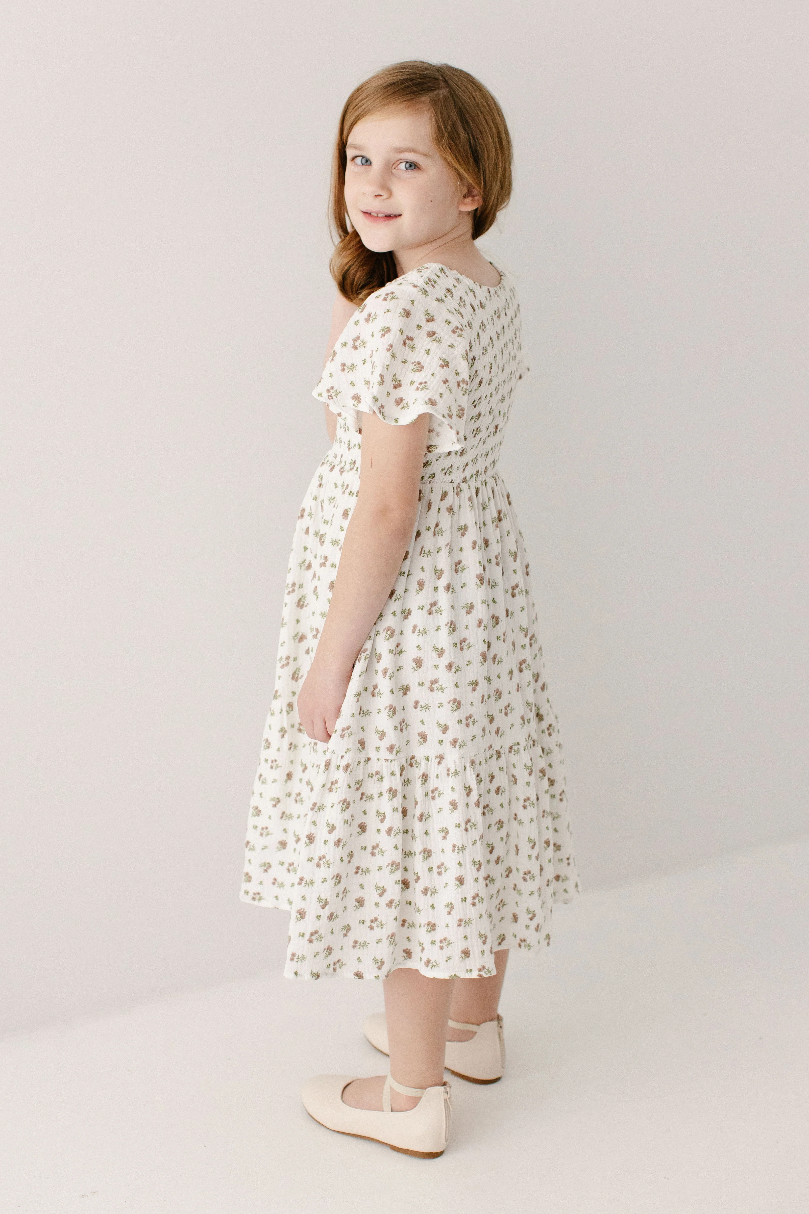 Lynette Girl Smocked Bodice Floral Dress - Image 3