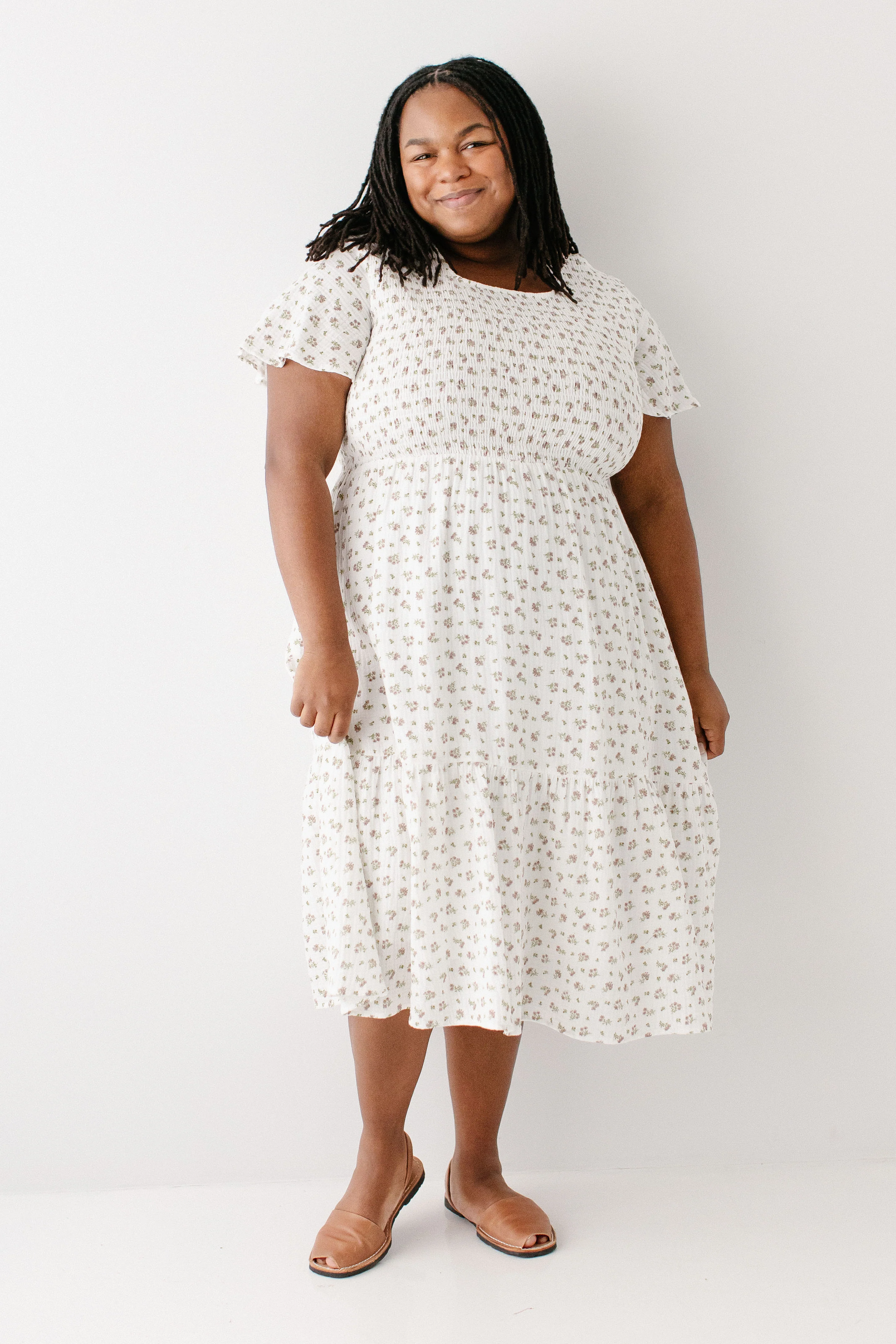 Lynette Smocked Bodice Floral Midi Dress - Image 12