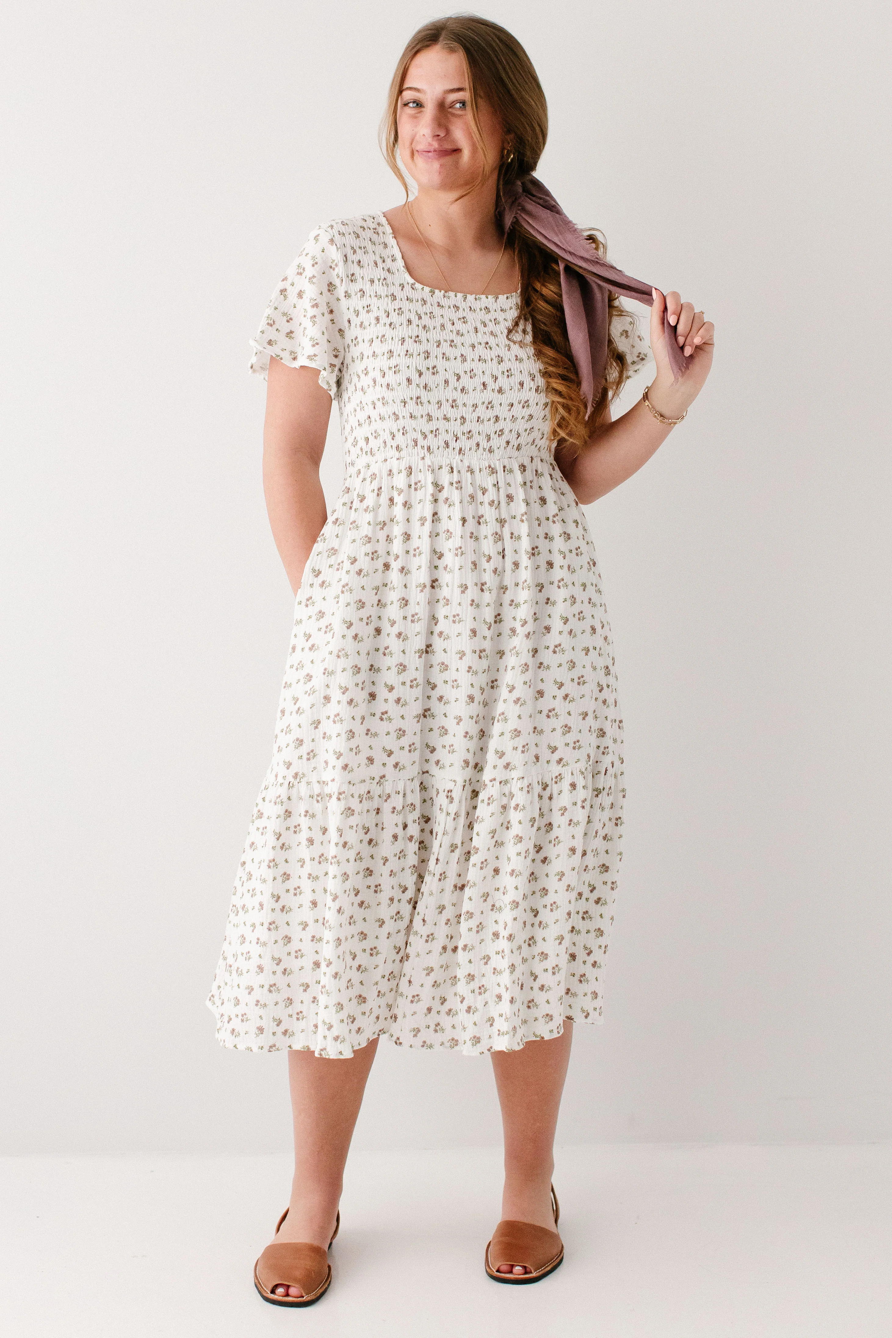 Lynette Smocked Bodice Floral Midi Dress - Image 6