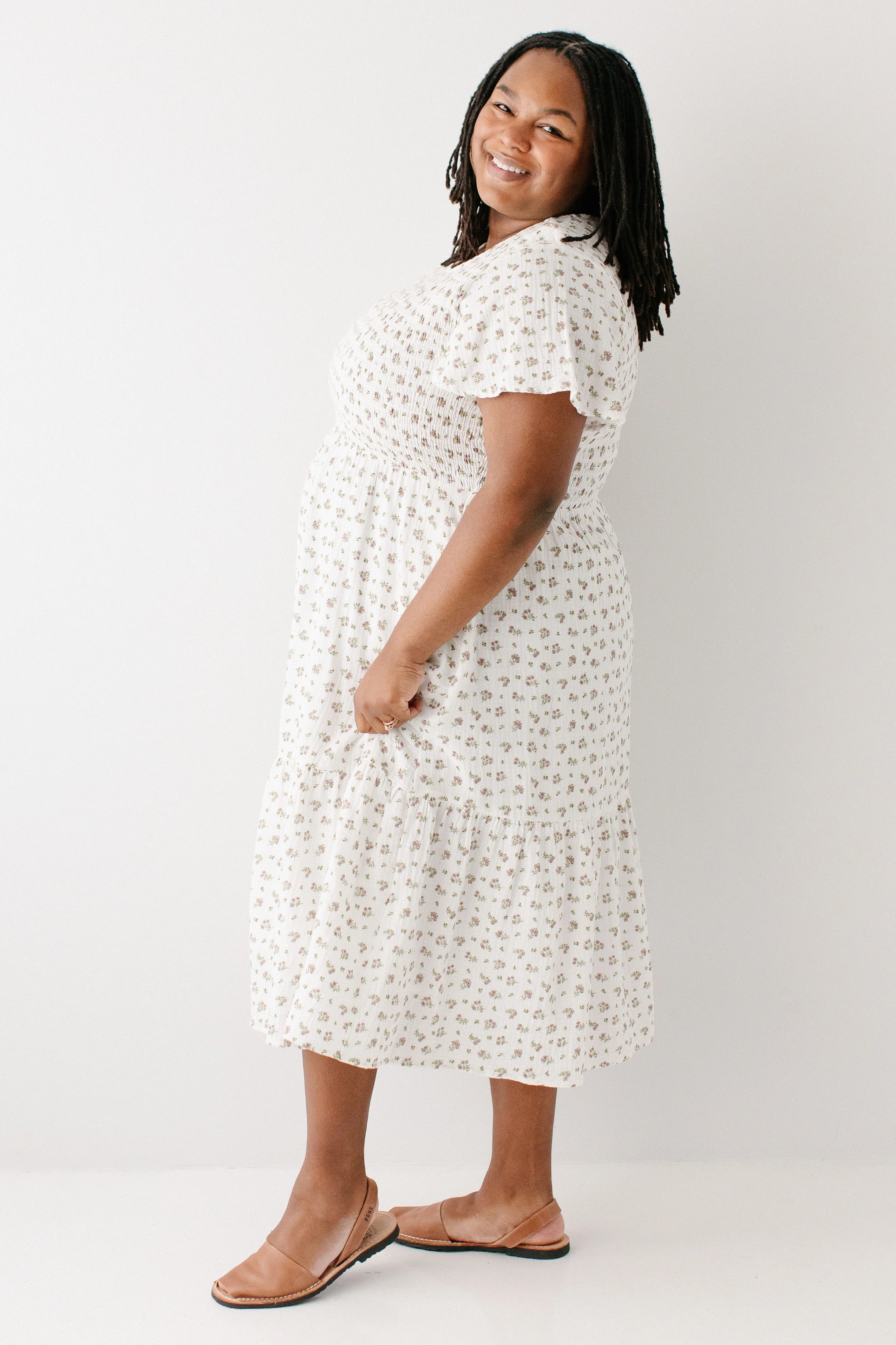 Lynette Smocked Bodice Floral Midi Dress - Image 9