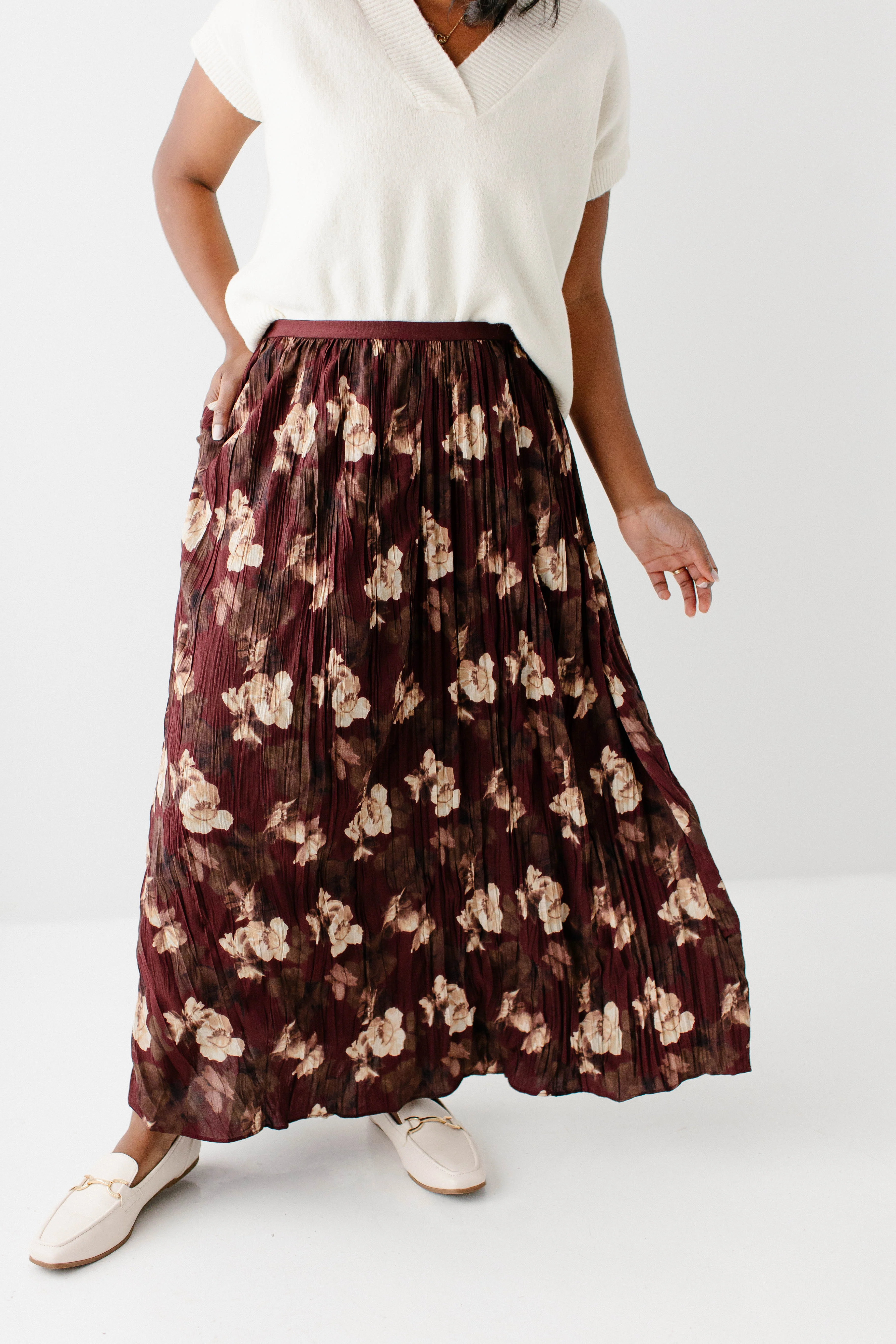 'Magnolia' Floral Pleated Midi Skirt FINAL SALE
