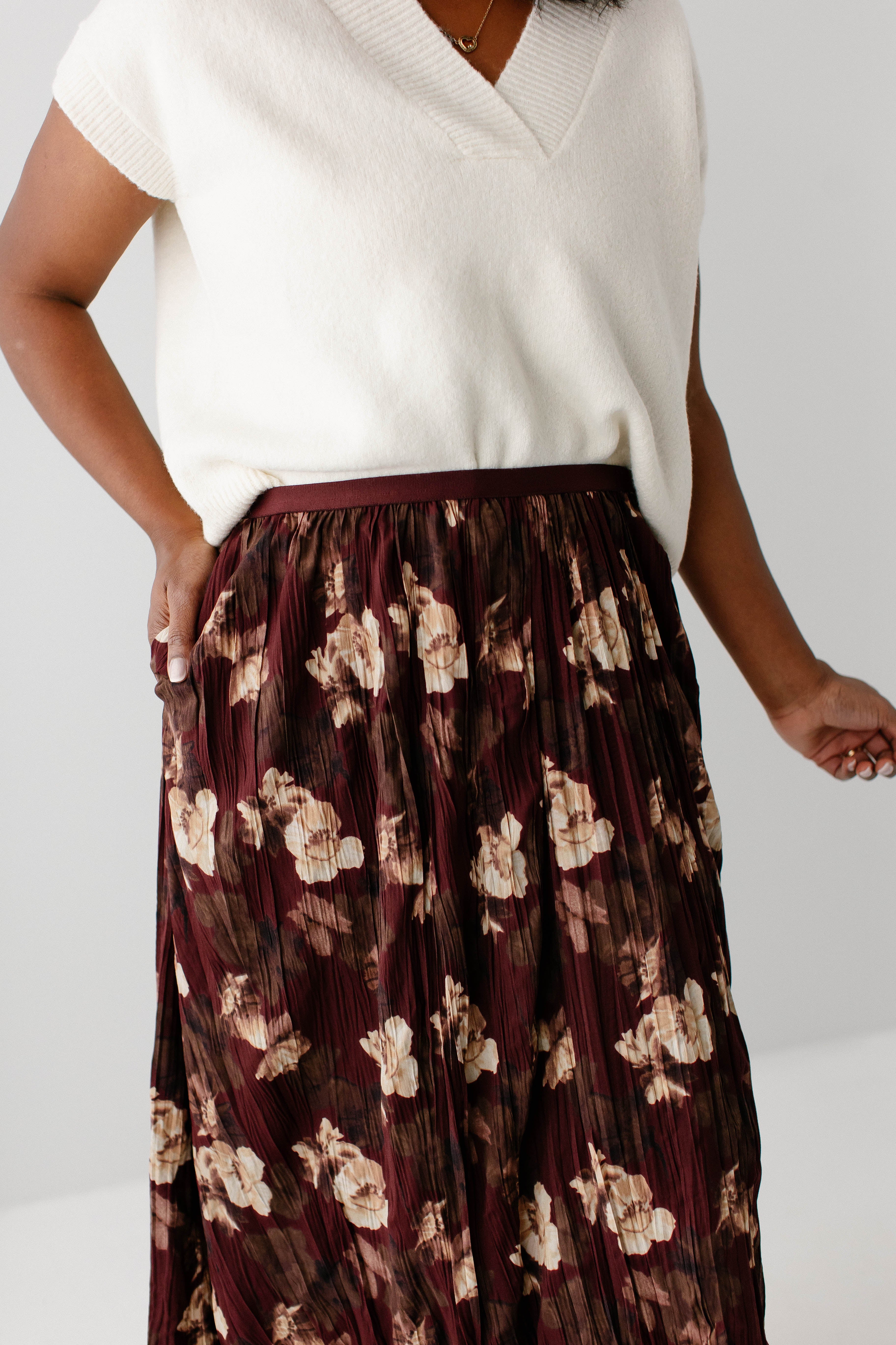'Magnolia' Floral Pleated Midi Skirt FINAL SALE - Image 2