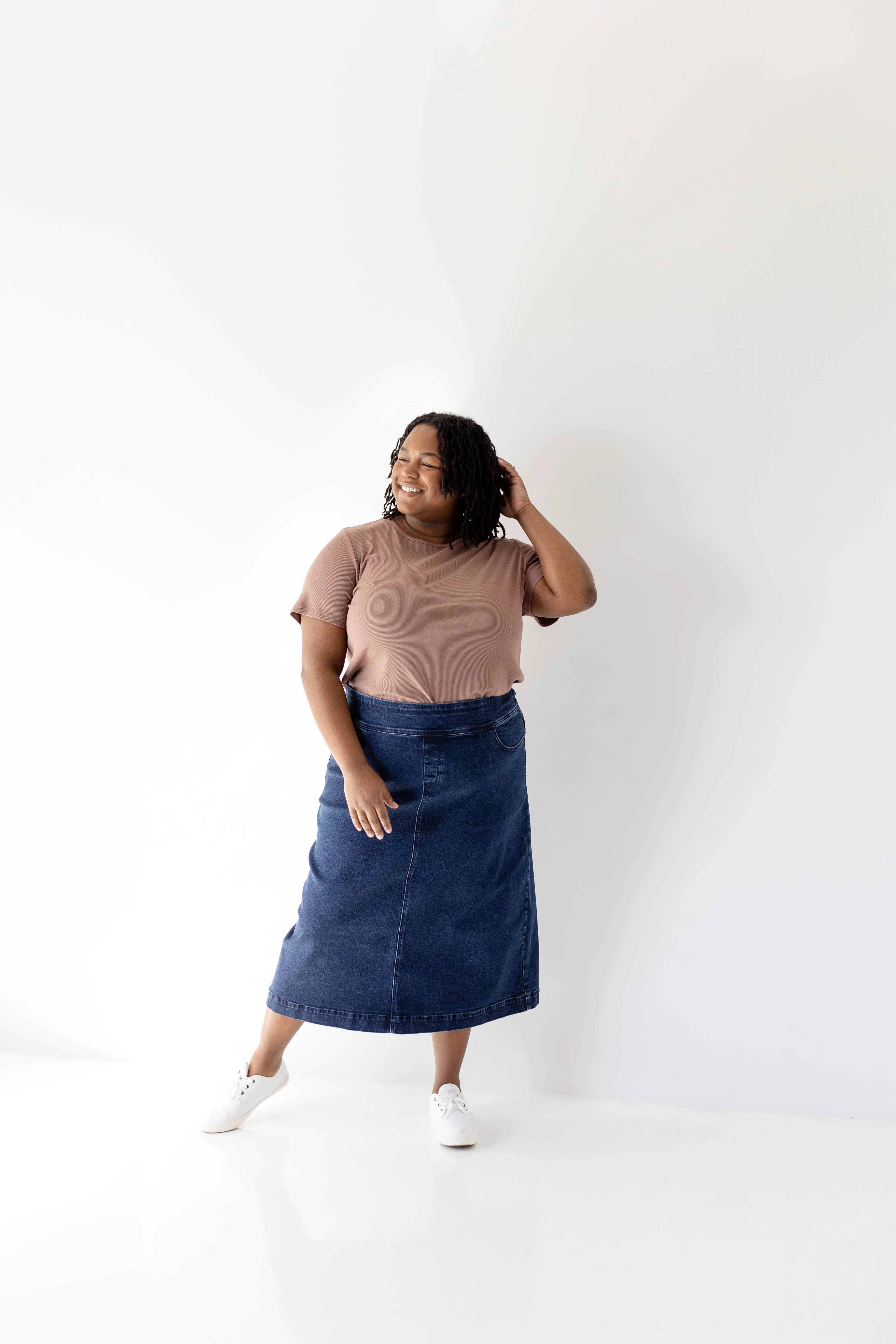 Margaret Stretch Denim Midi Skirt - Image 10