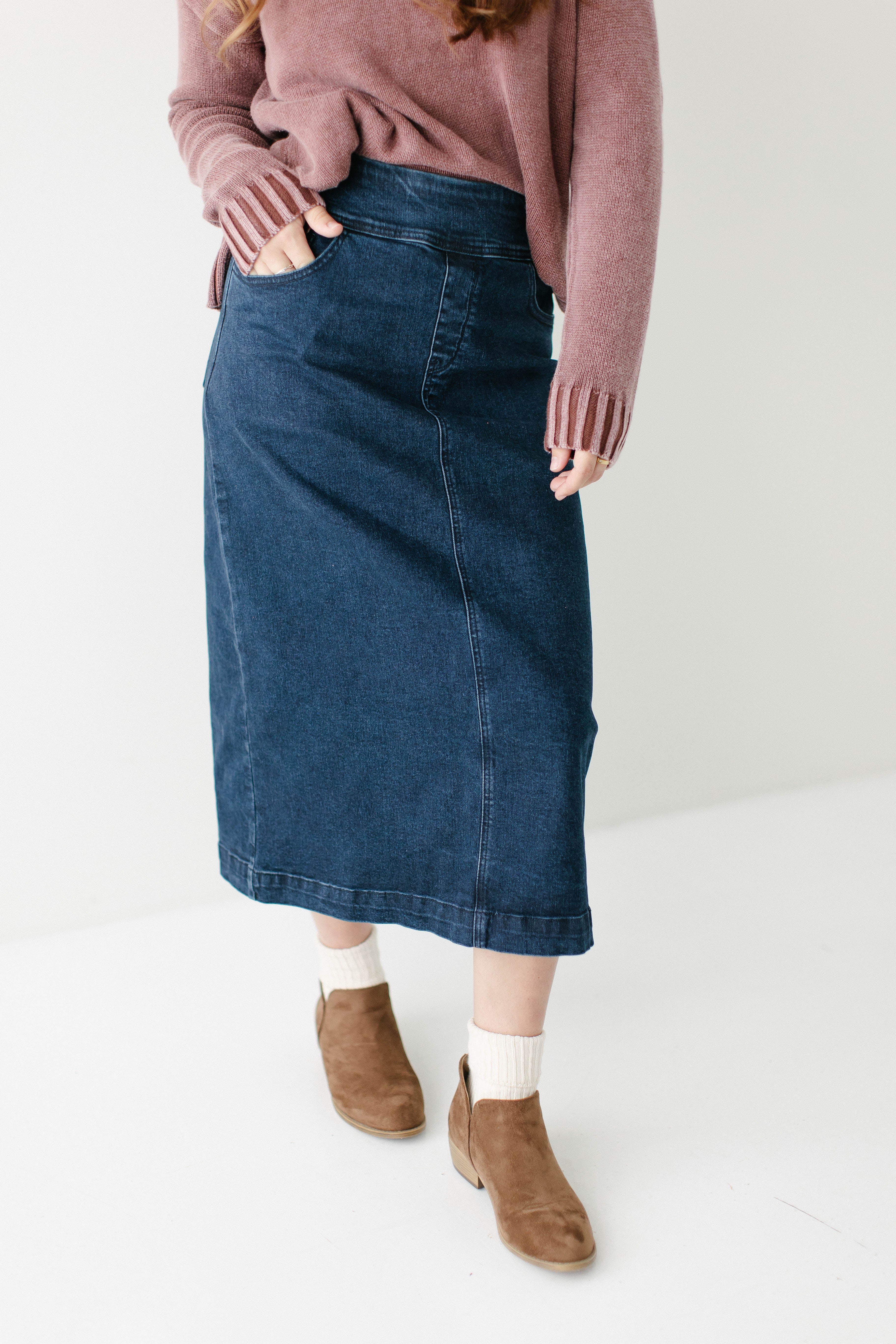 Margaret Stretch Denim Midi Skirt - Image 3