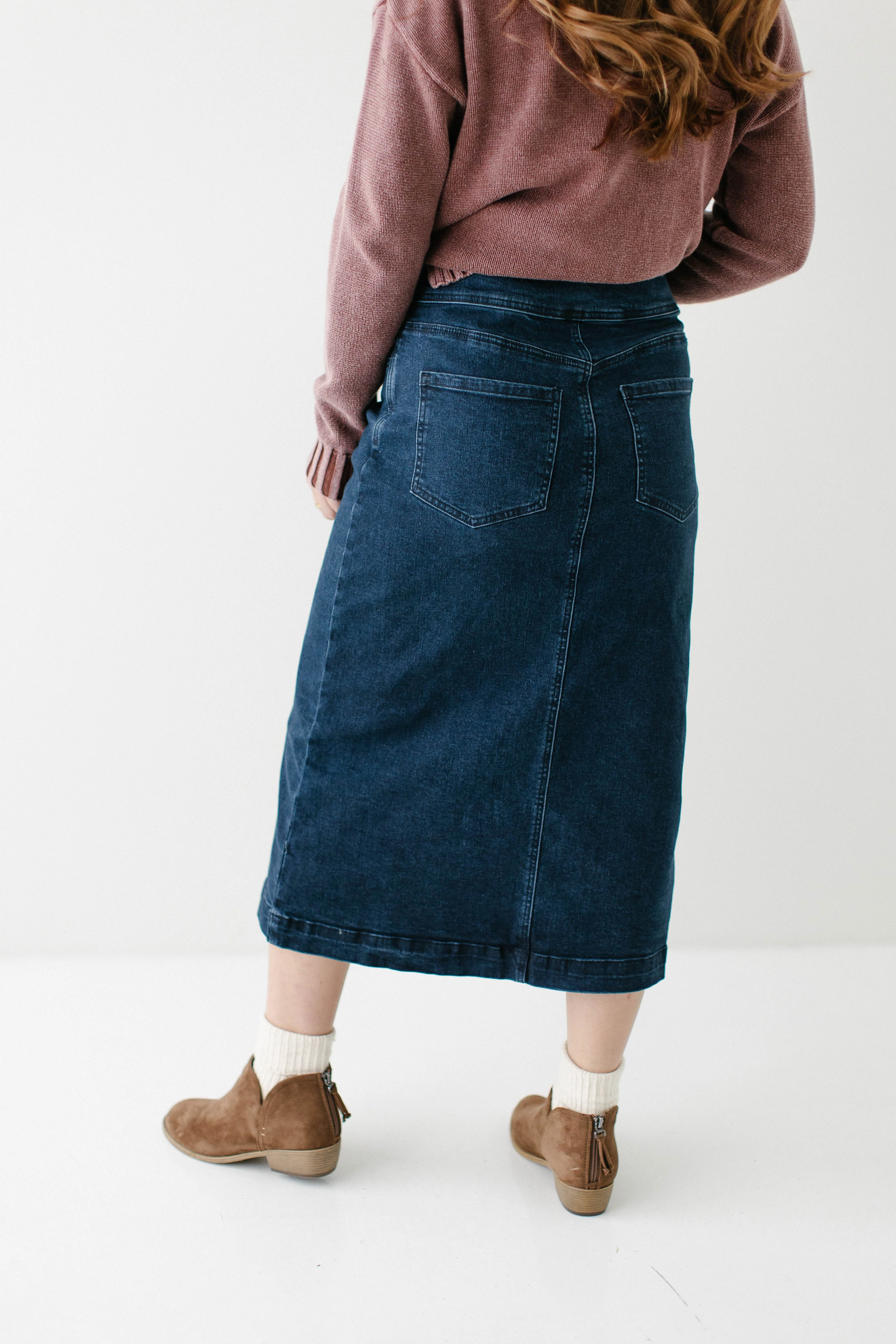 Margaret Stretch Denim Midi Skirt - Image 4