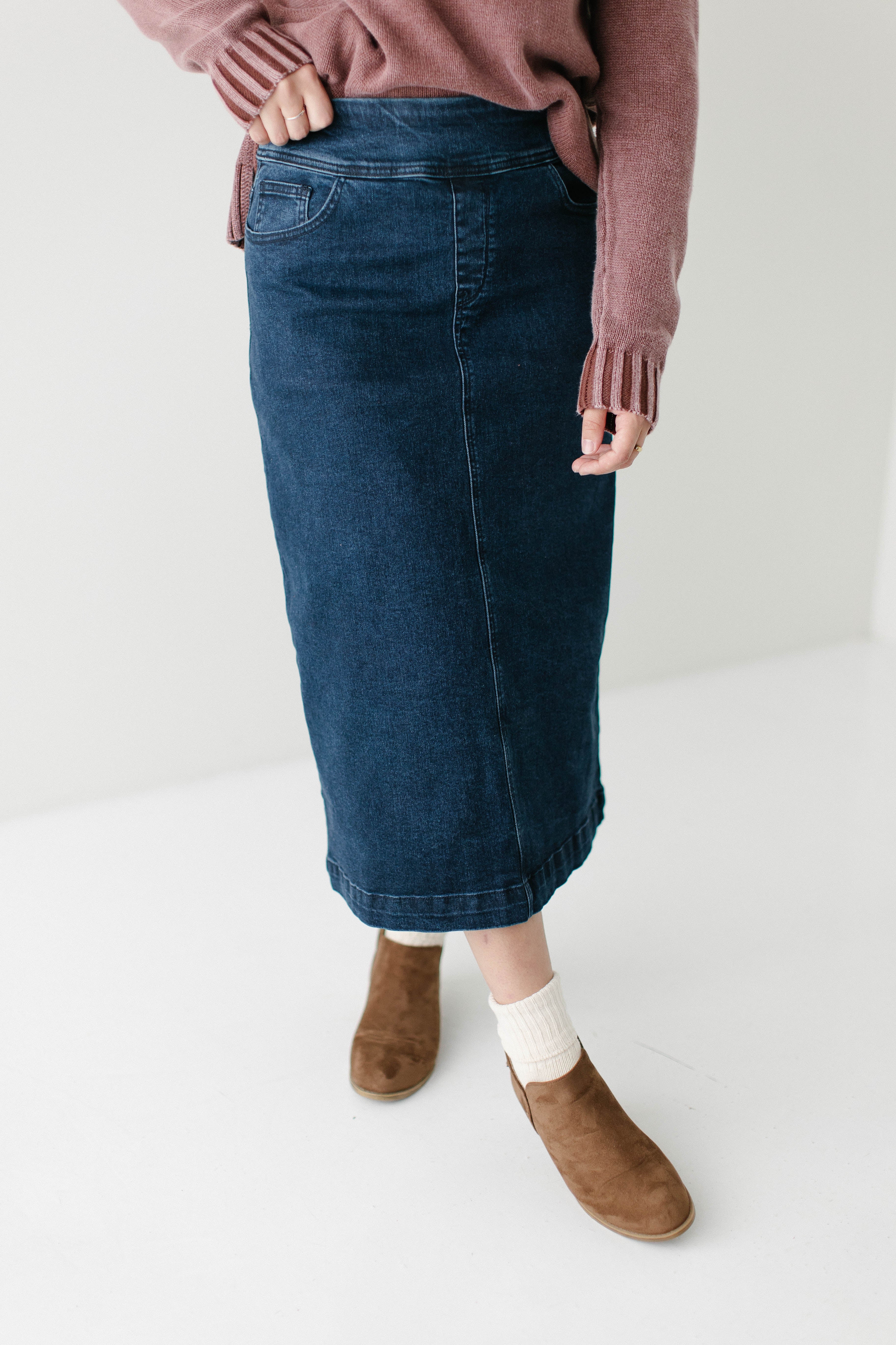Margaret Stretch Denim Midi Skirt - Image 5