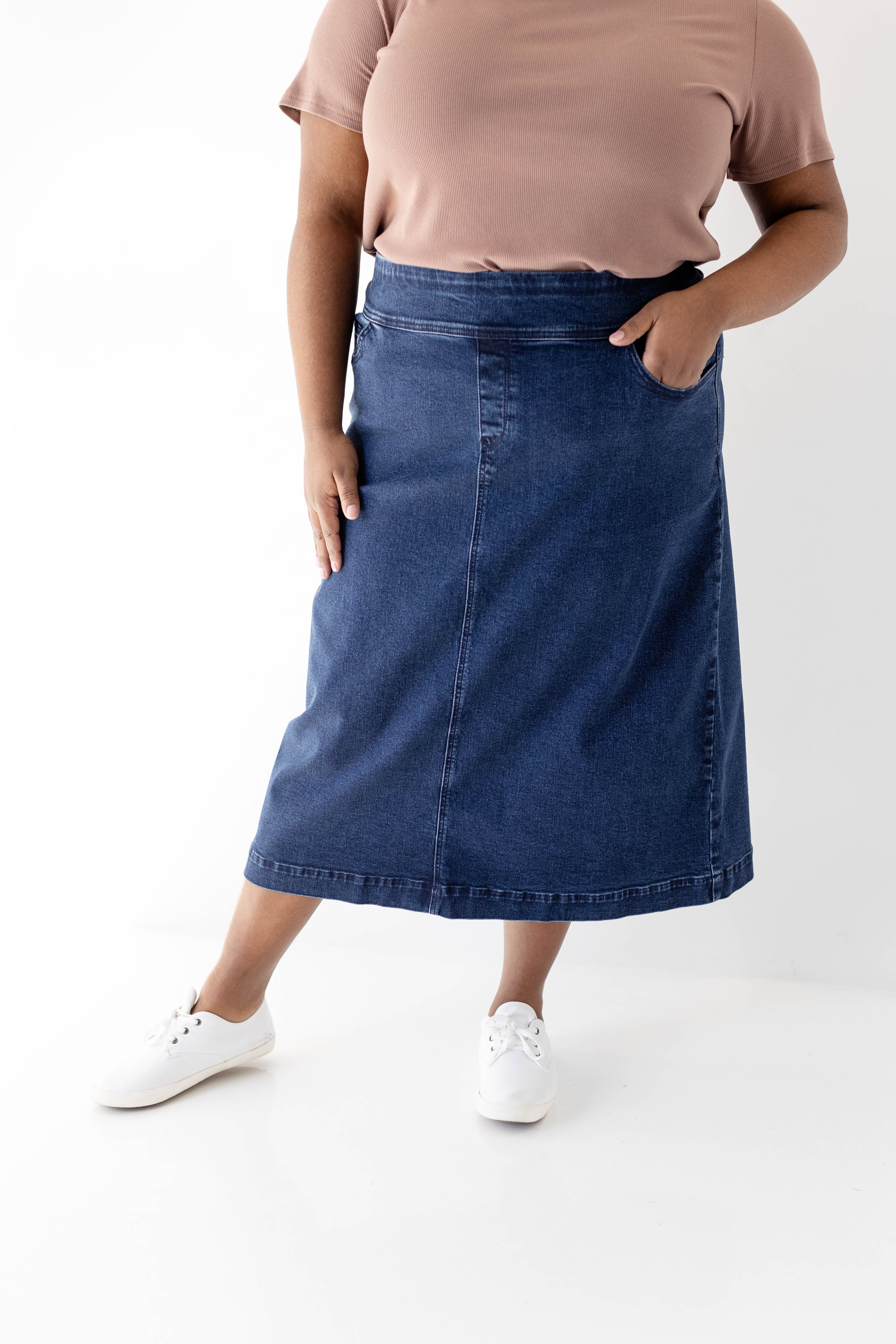 Margaret Stretch Denim Midi Skirt - Image 7