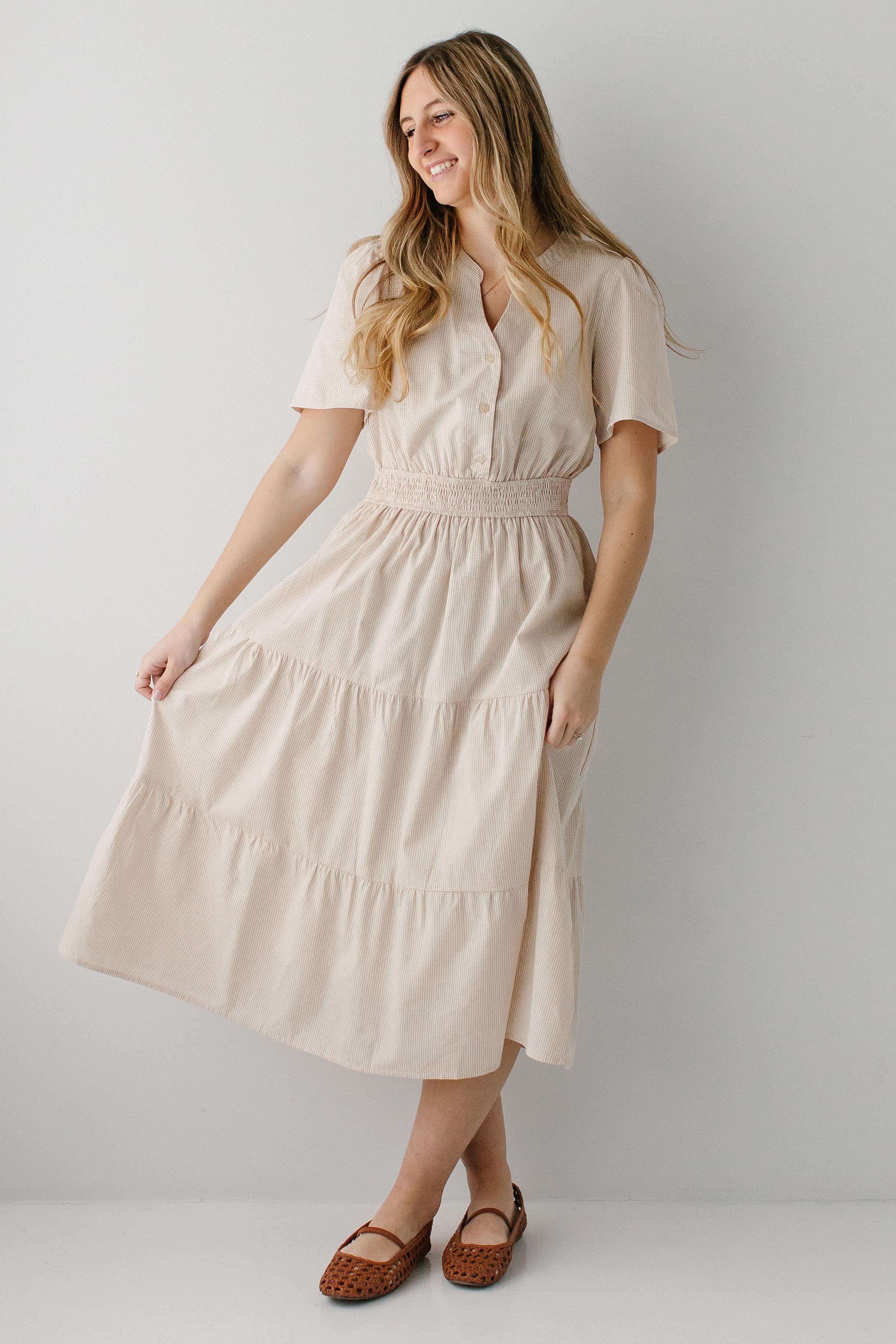 Marina Tiered Gingham Midi Dress