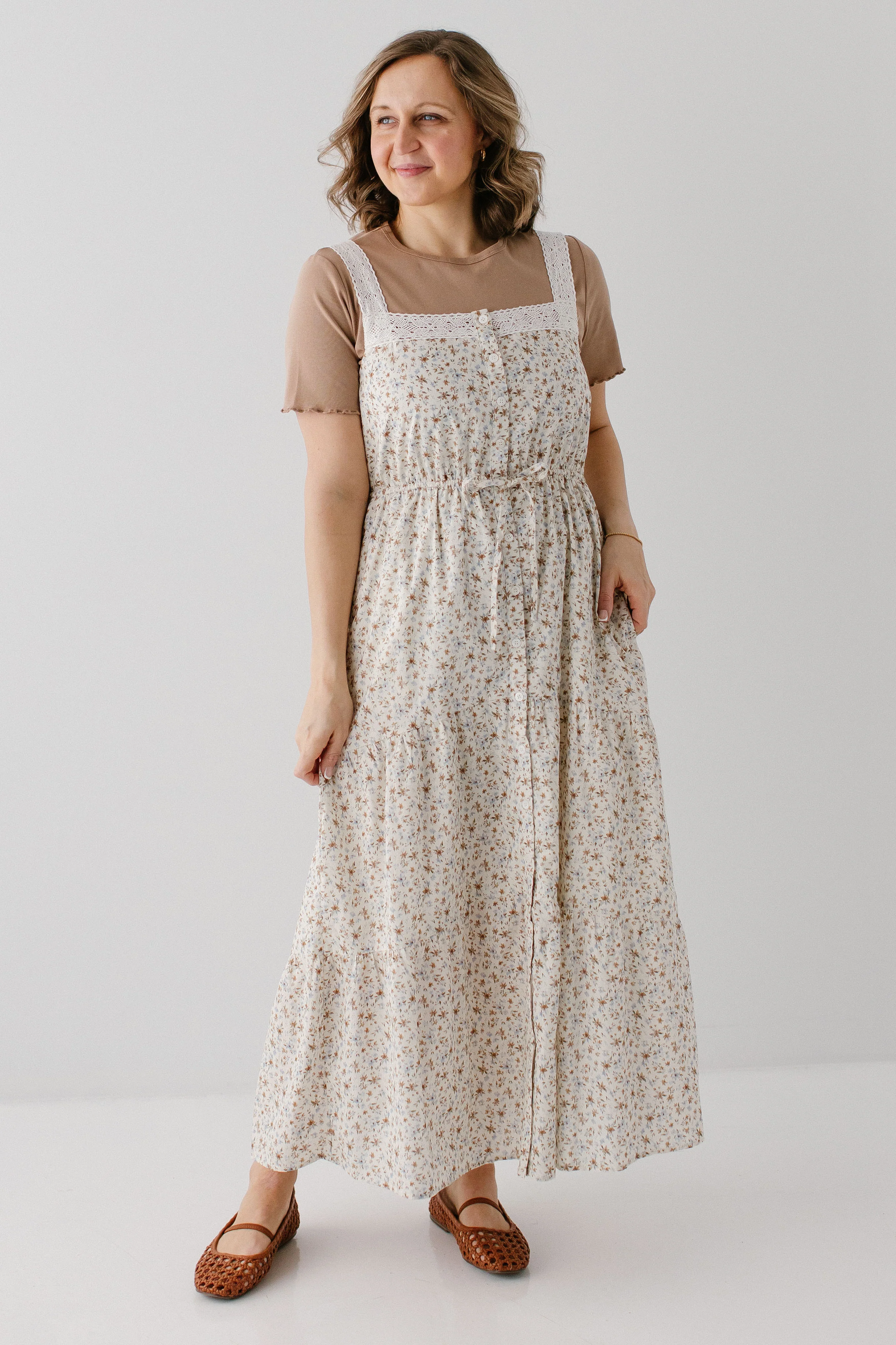 'Maris' Mocha Floral Pinafore Maxi Dress FINAL SALE