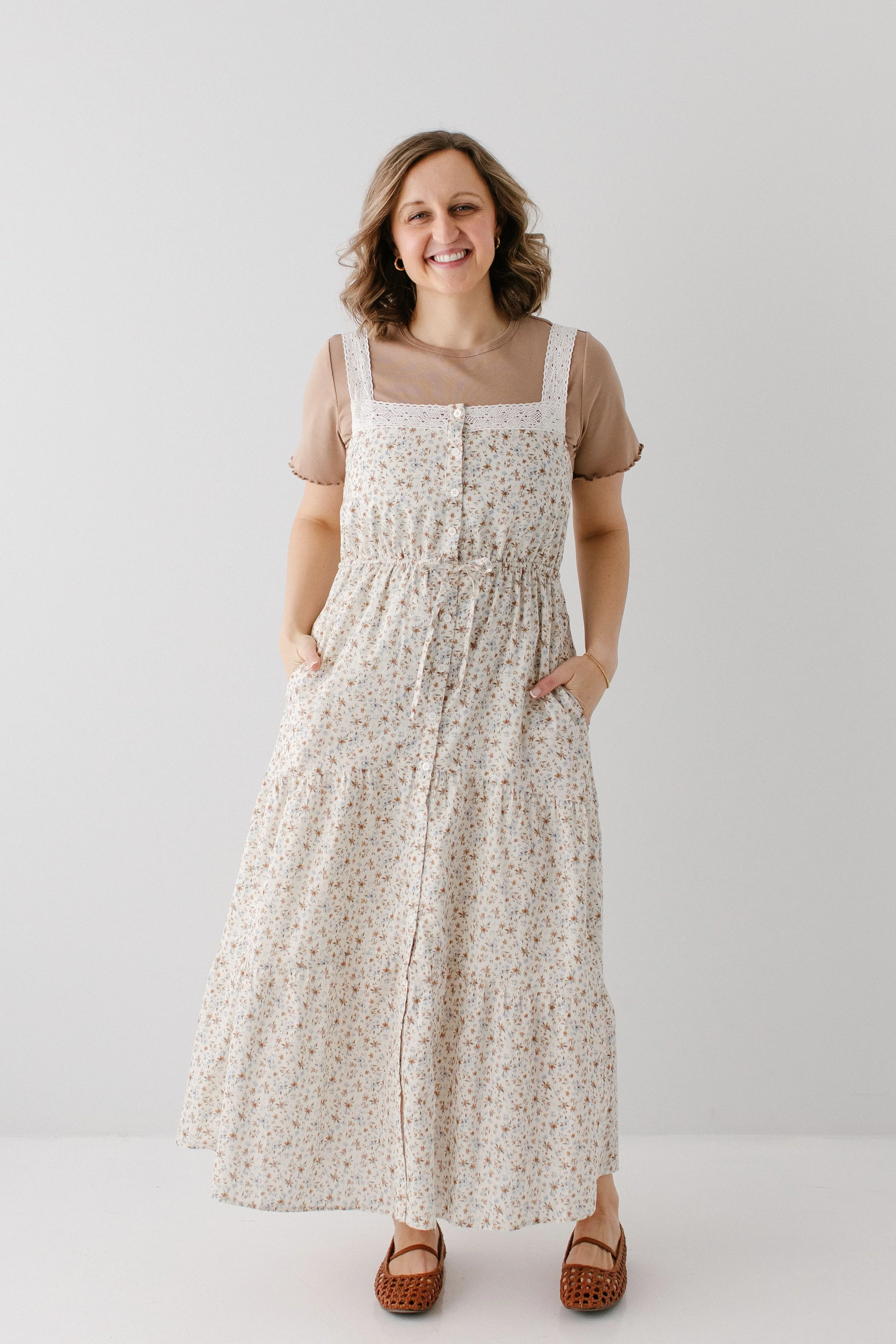 'Maris' Mocha Floral Pinafore Maxi Dress FINAL SALE - Image 3