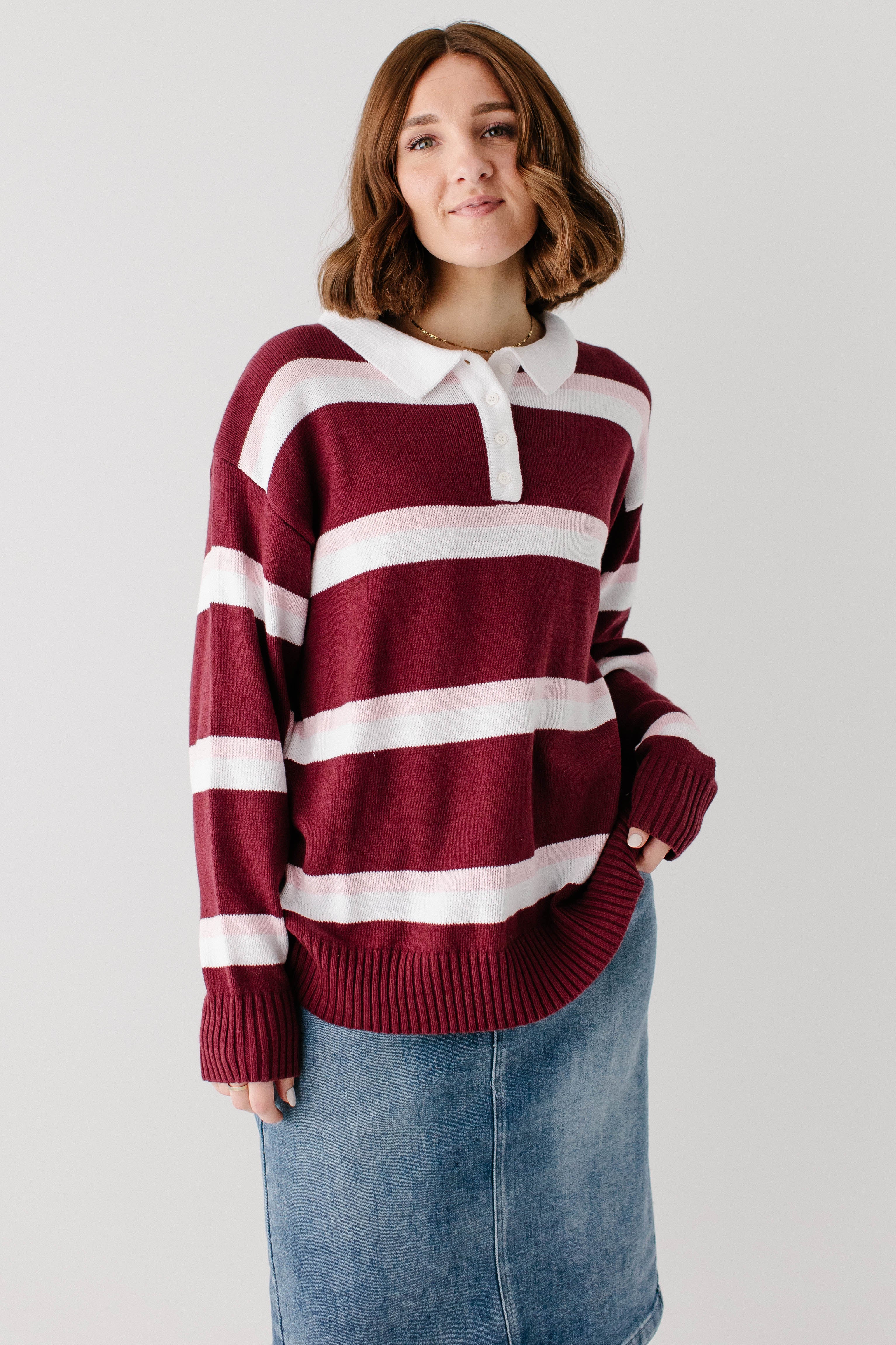 'Marshall' Striped Polo Sweater FINAL SALE