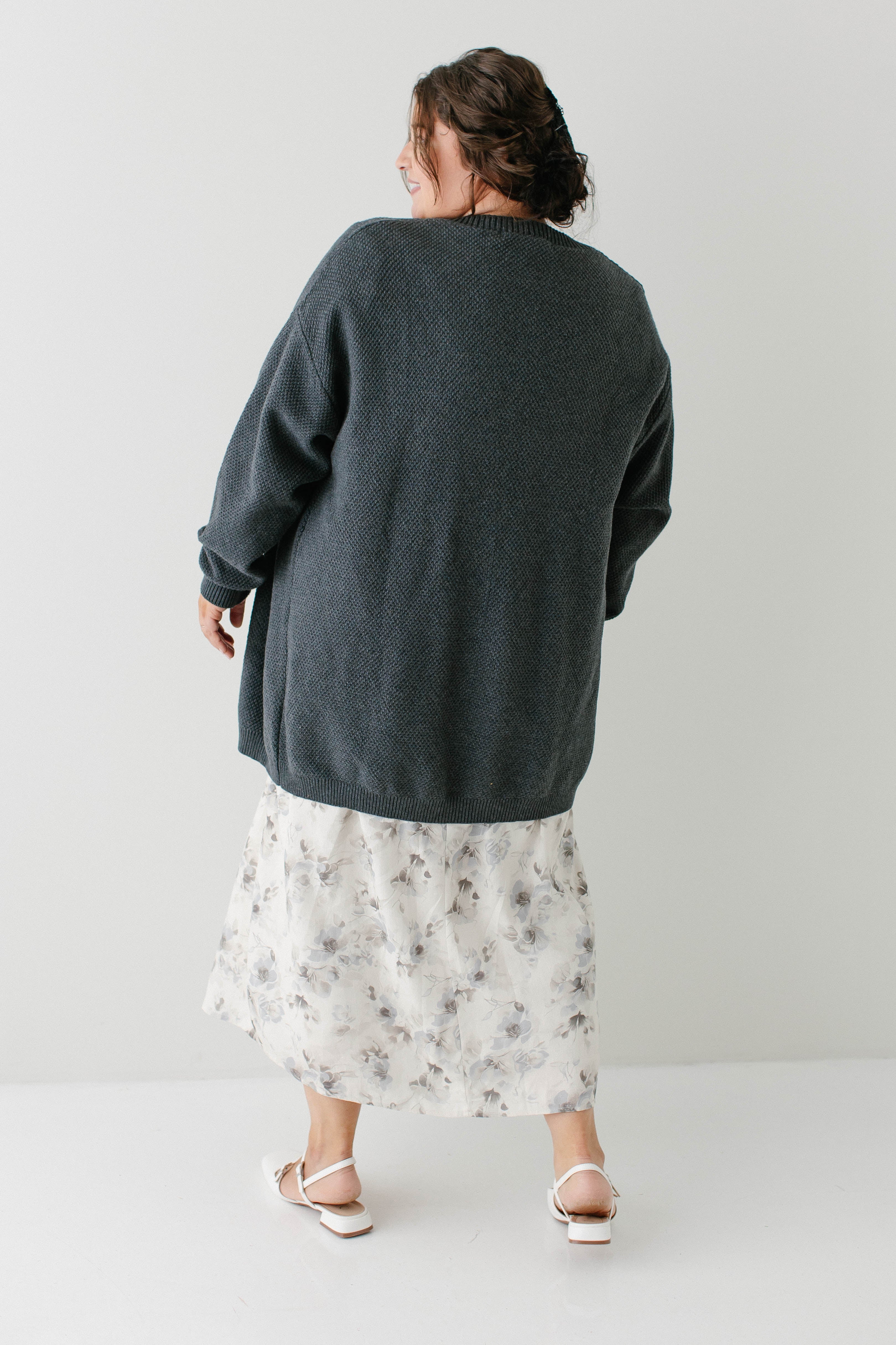 Mattie Cotton Textured Cardigan in Charcoal FINAL SALE - Image 10