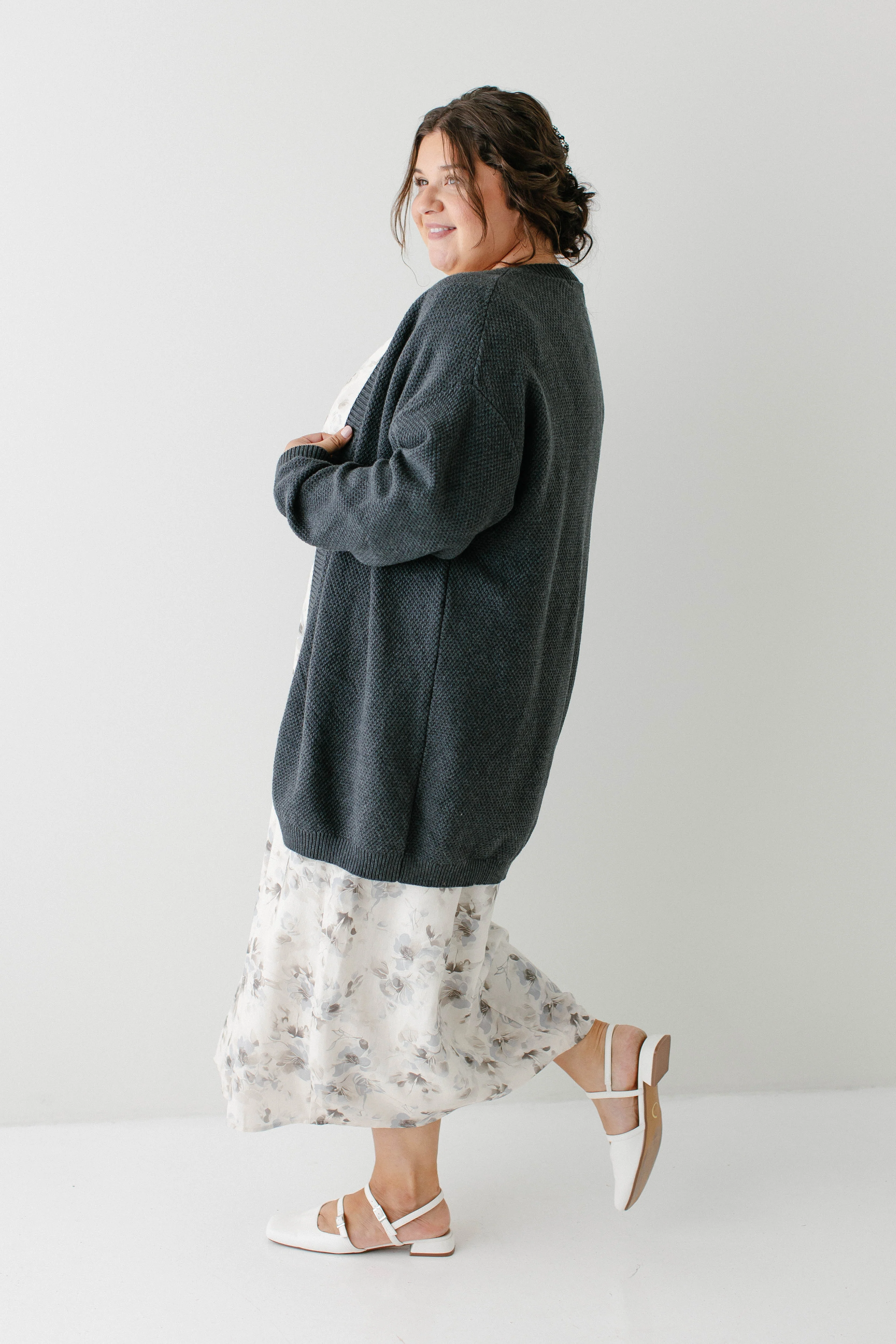 Mattie Cotton Textured Cardigan in Charcoal FINAL SALE - Image 3