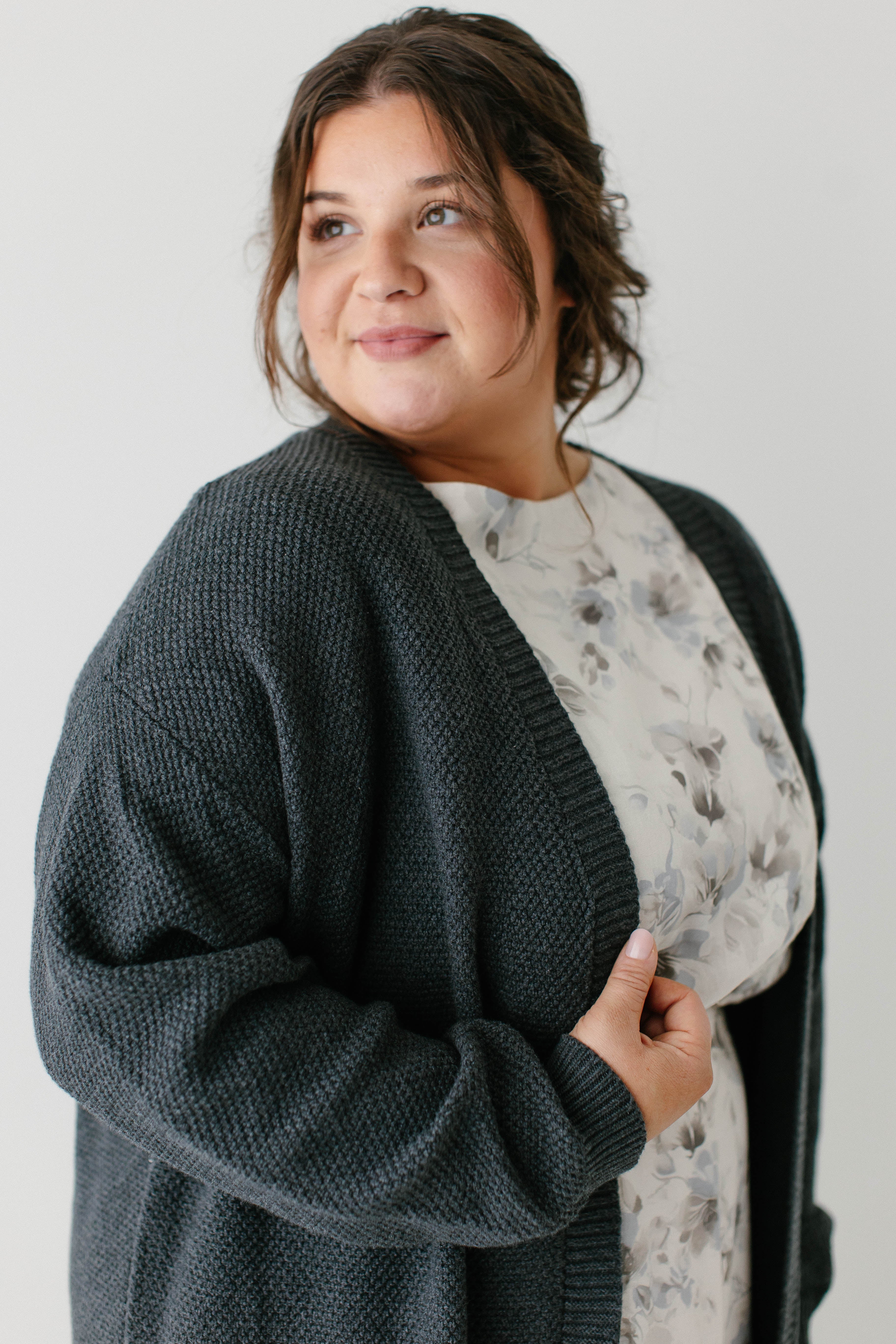 Mattie Cotton Textured Cardigan in Charcoal FINAL SALE - Image 4