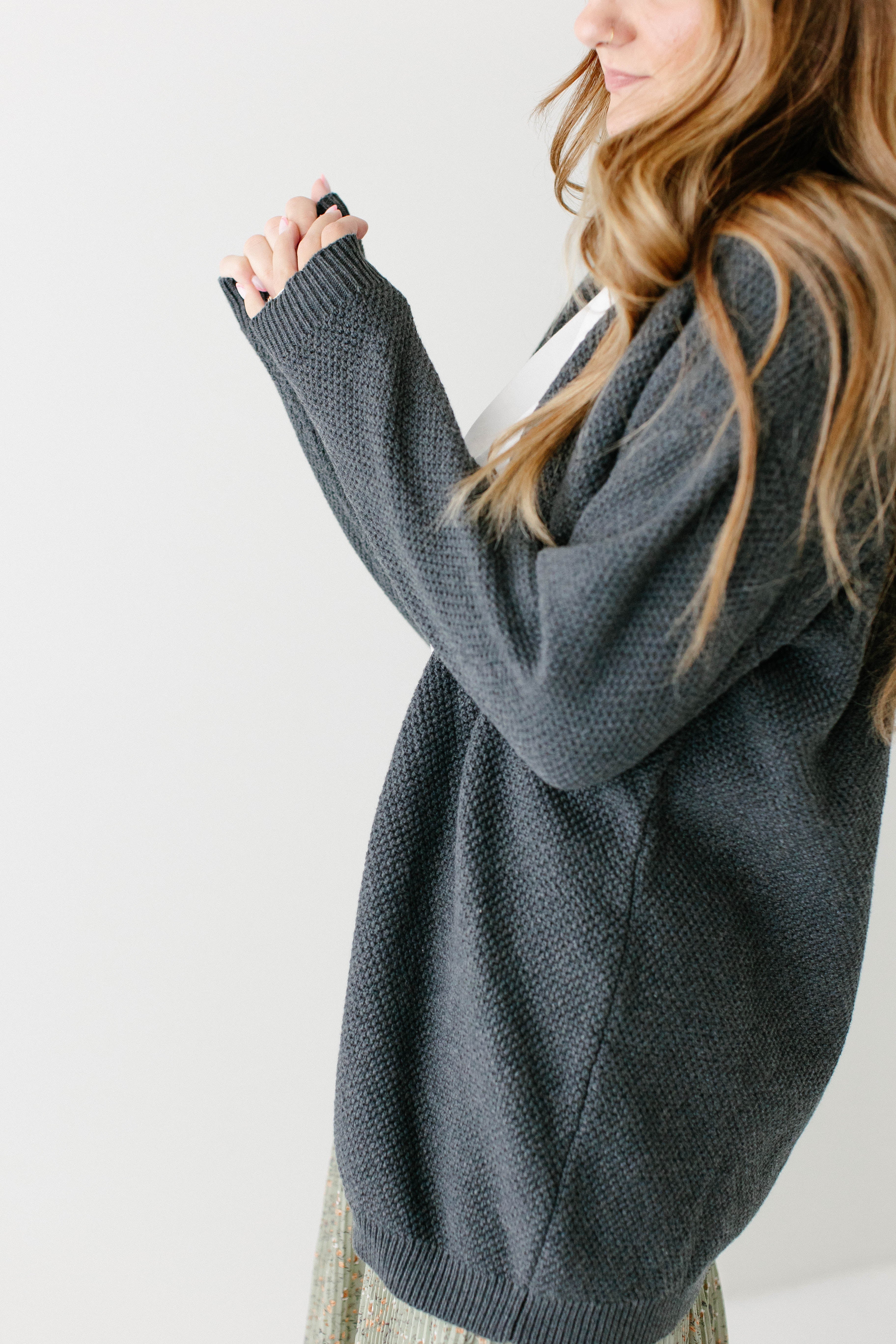 Mattie Cotton Textured Cardigan in Charcoal FINAL SALE - Image 5