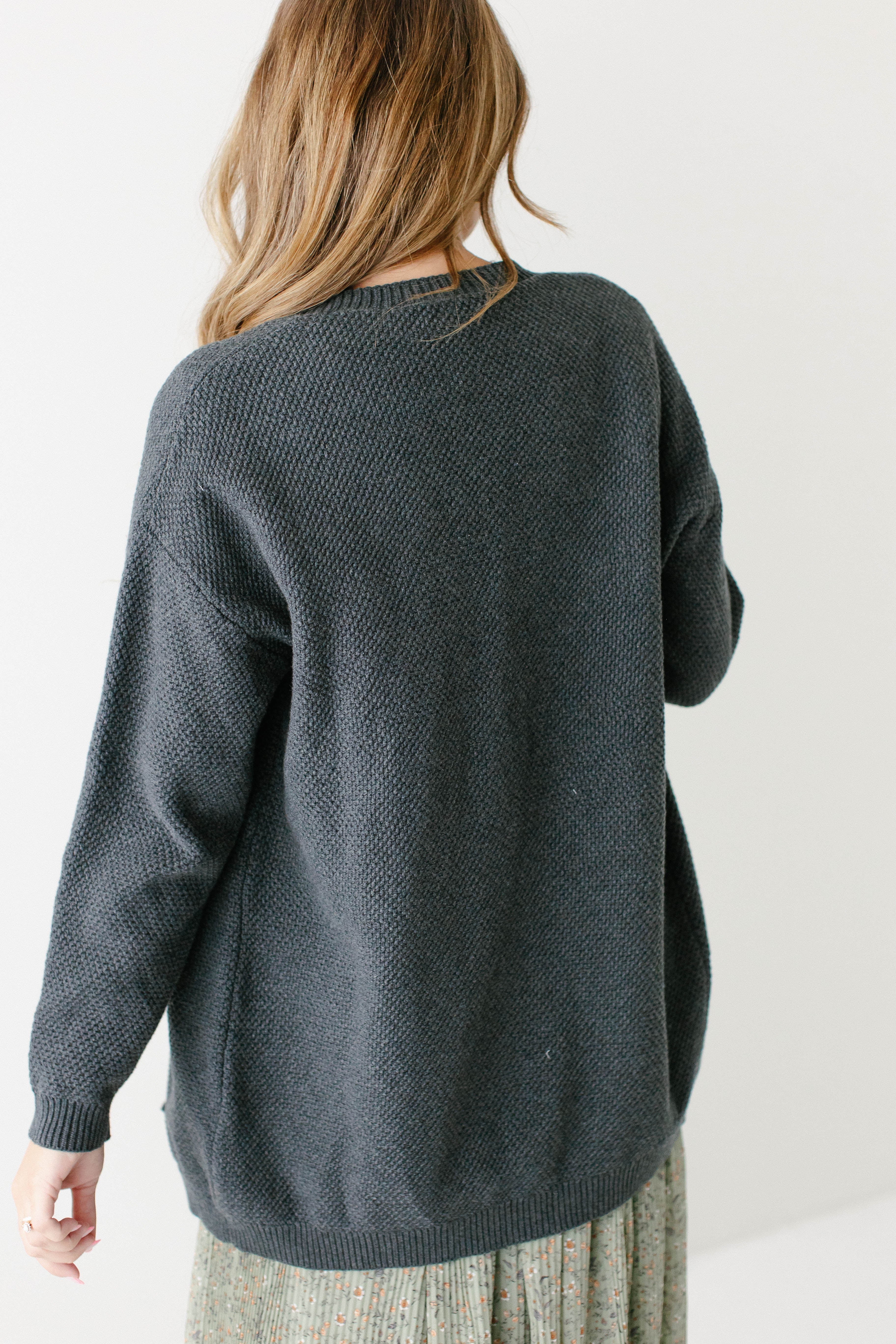 Mattie Cotton Textured Cardigan in Charcoal FINAL SALE - Image 6