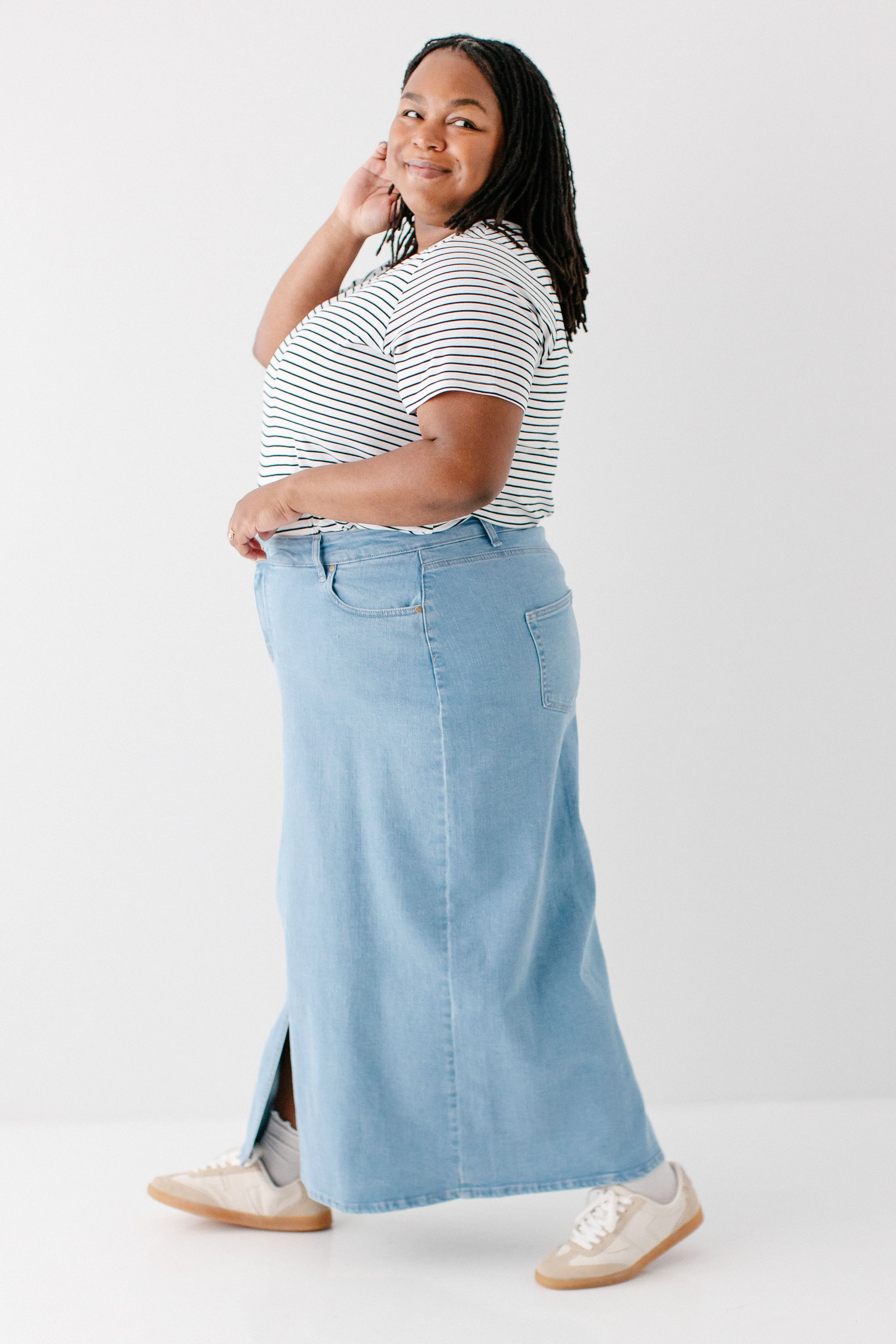 Maya Front Slit Denim Maxi Skirt - Image 10