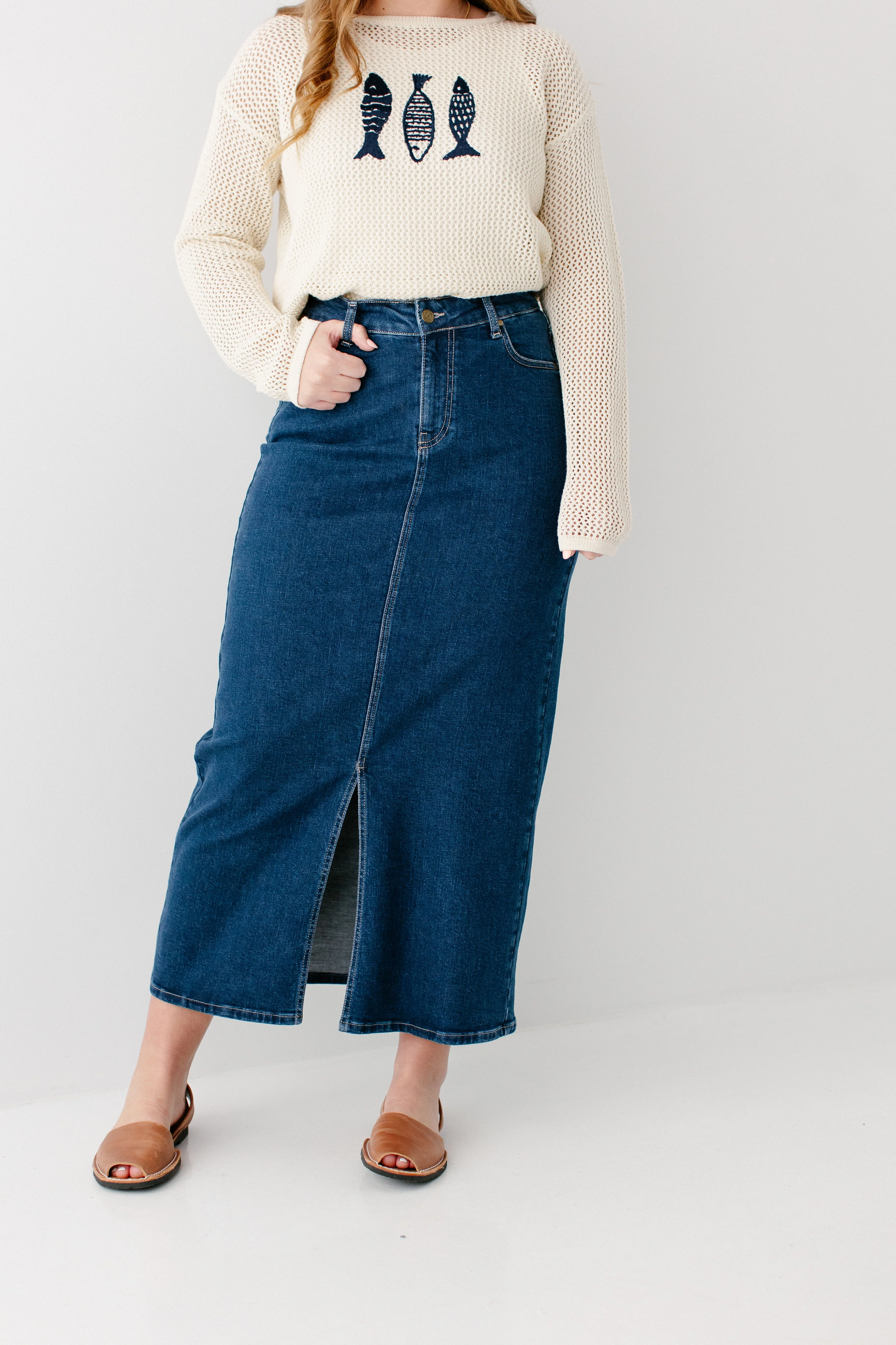 Maya Front Slit Denim Maxi Skirt - Image 11