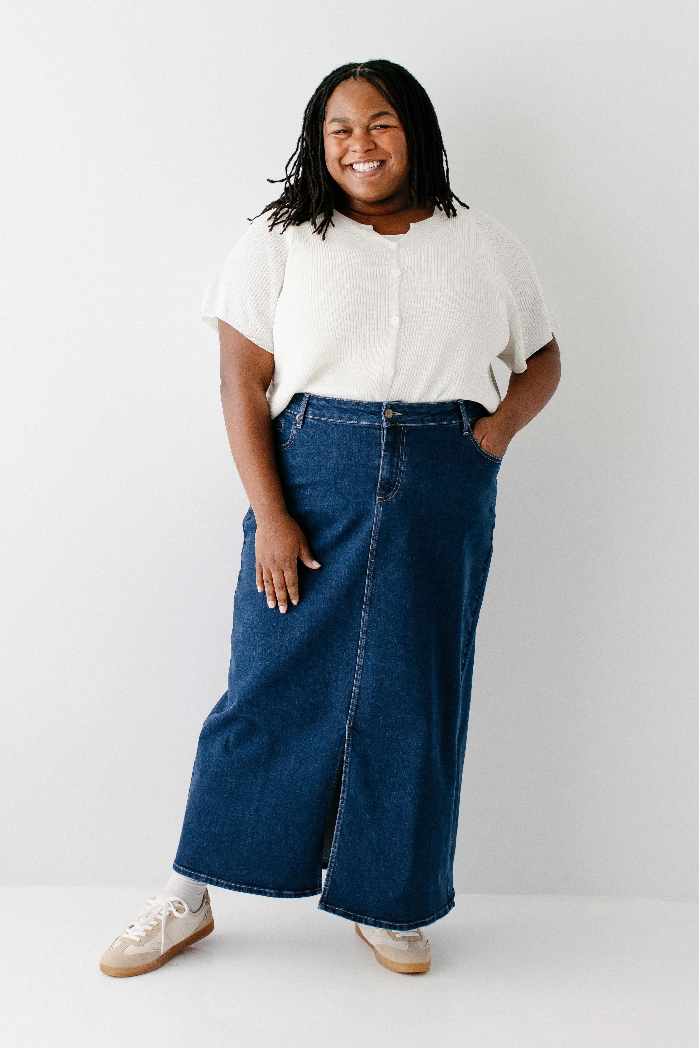 Maya Front Slit Denim Maxi Skirt - Image 12