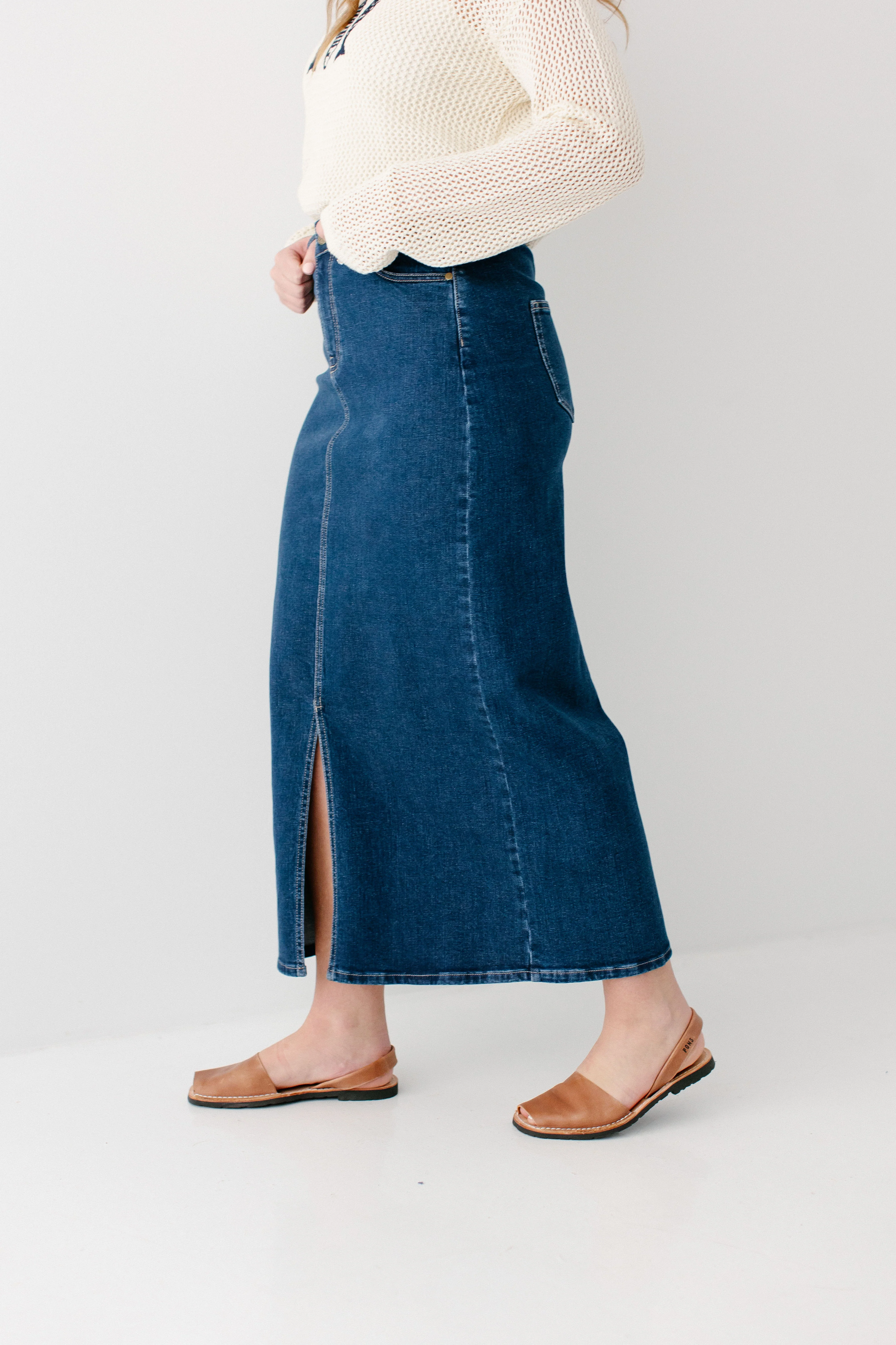 Maya Front Slit Denim Maxi Skirt - Image 13