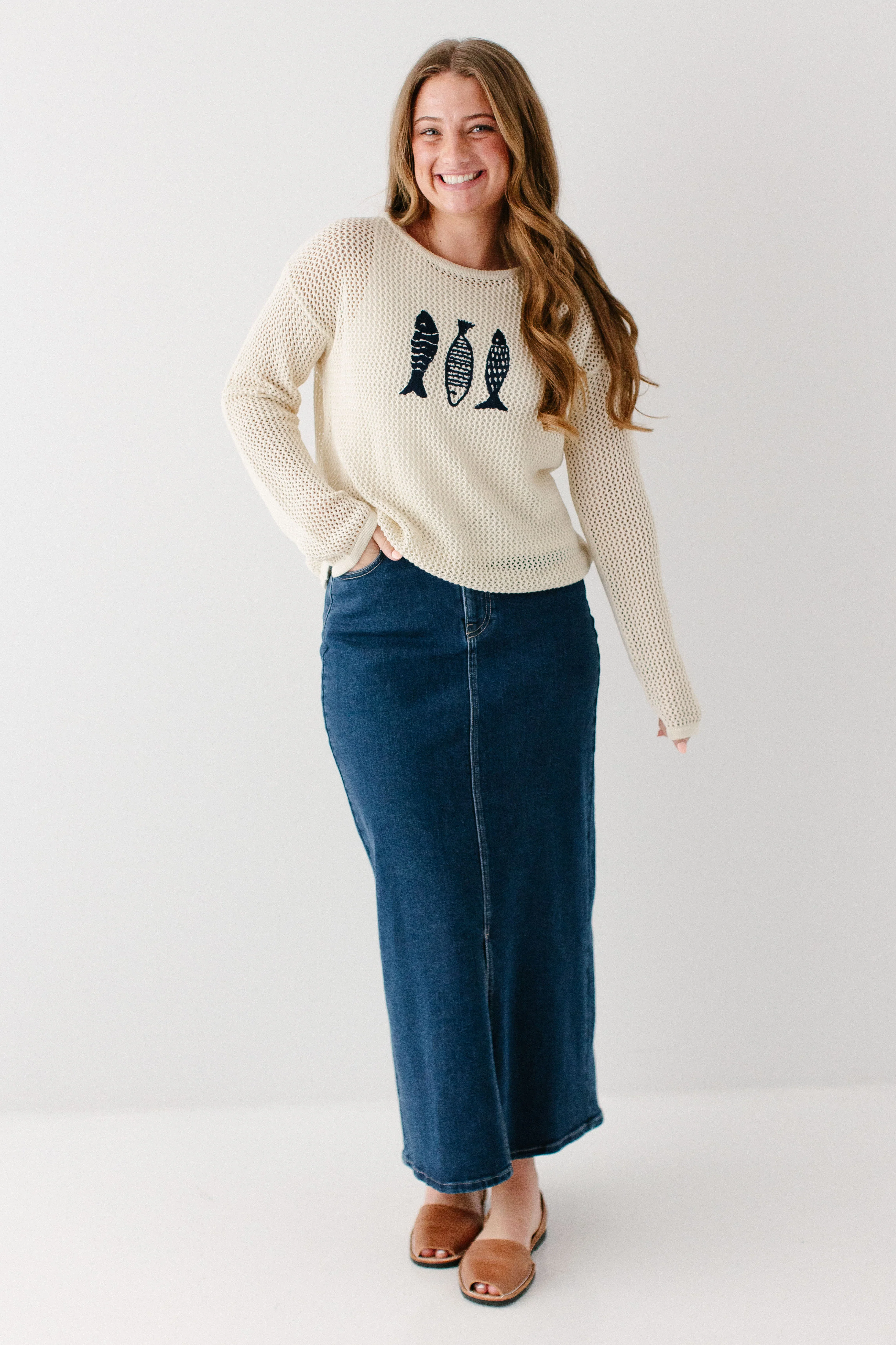 Maya Front Slit Denim Maxi Skirt - Image 14
