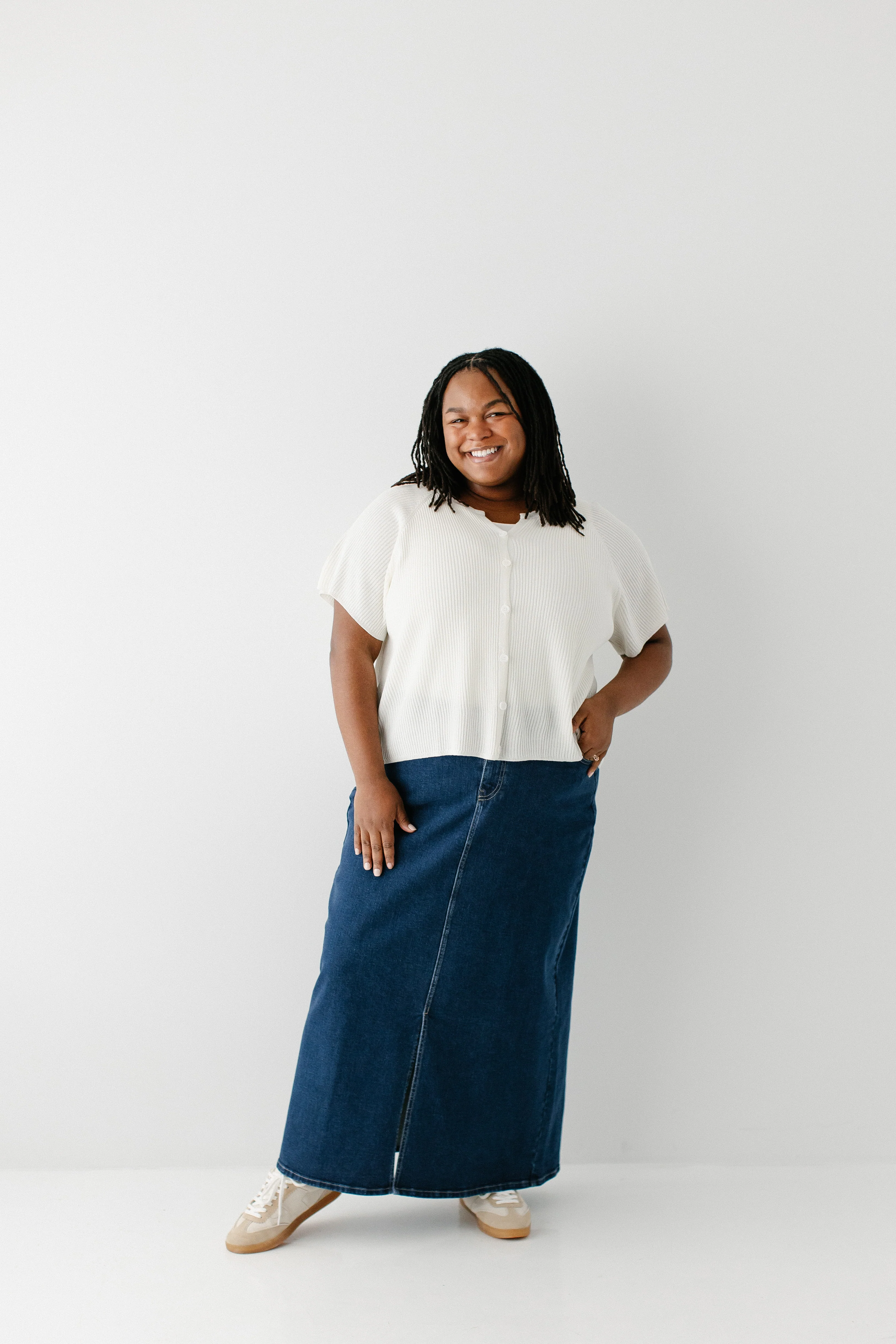 Maya Front Slit Denim Maxi Skirt - Image 17