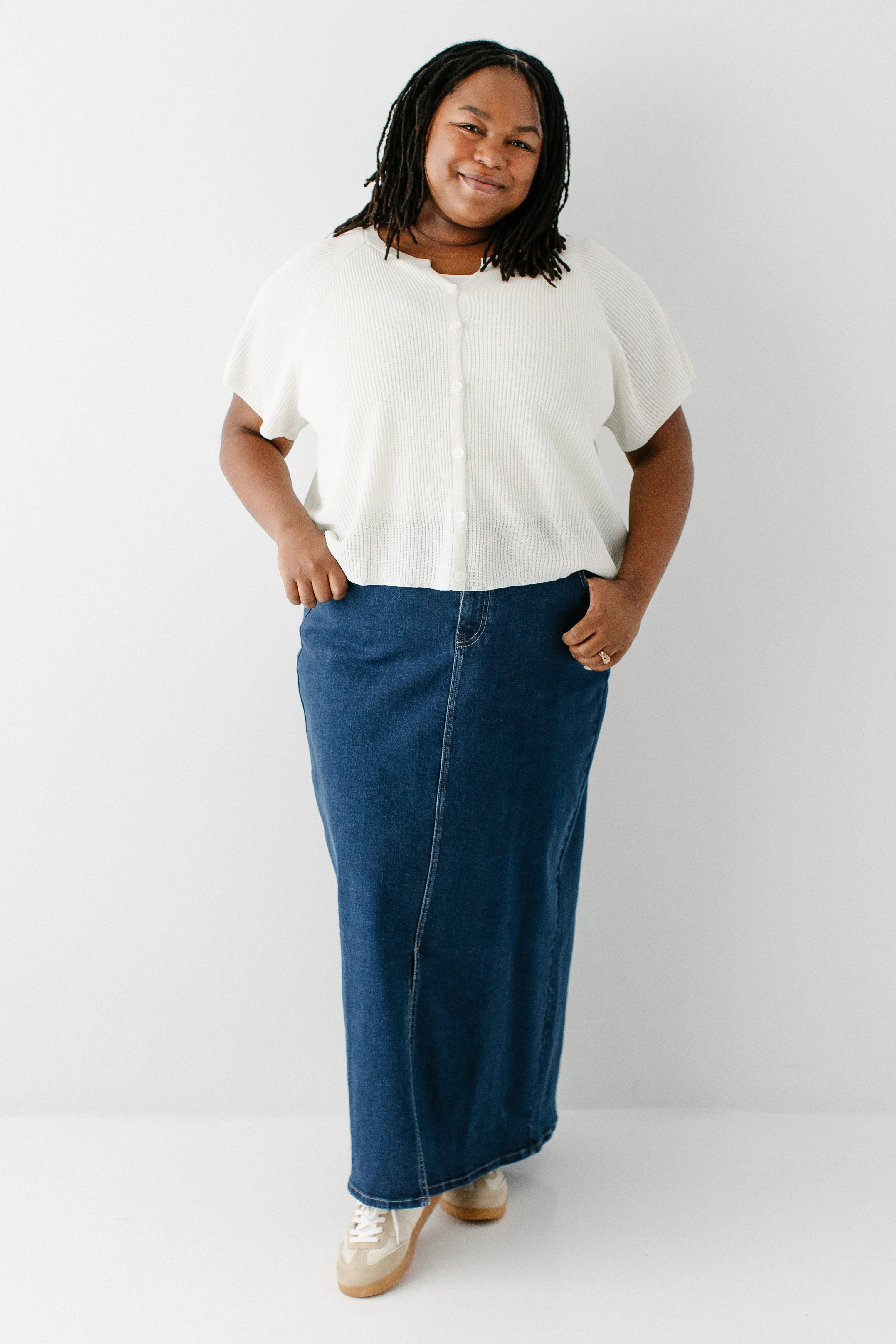 Maya Front Slit Denim Maxi Skirt - Image 18