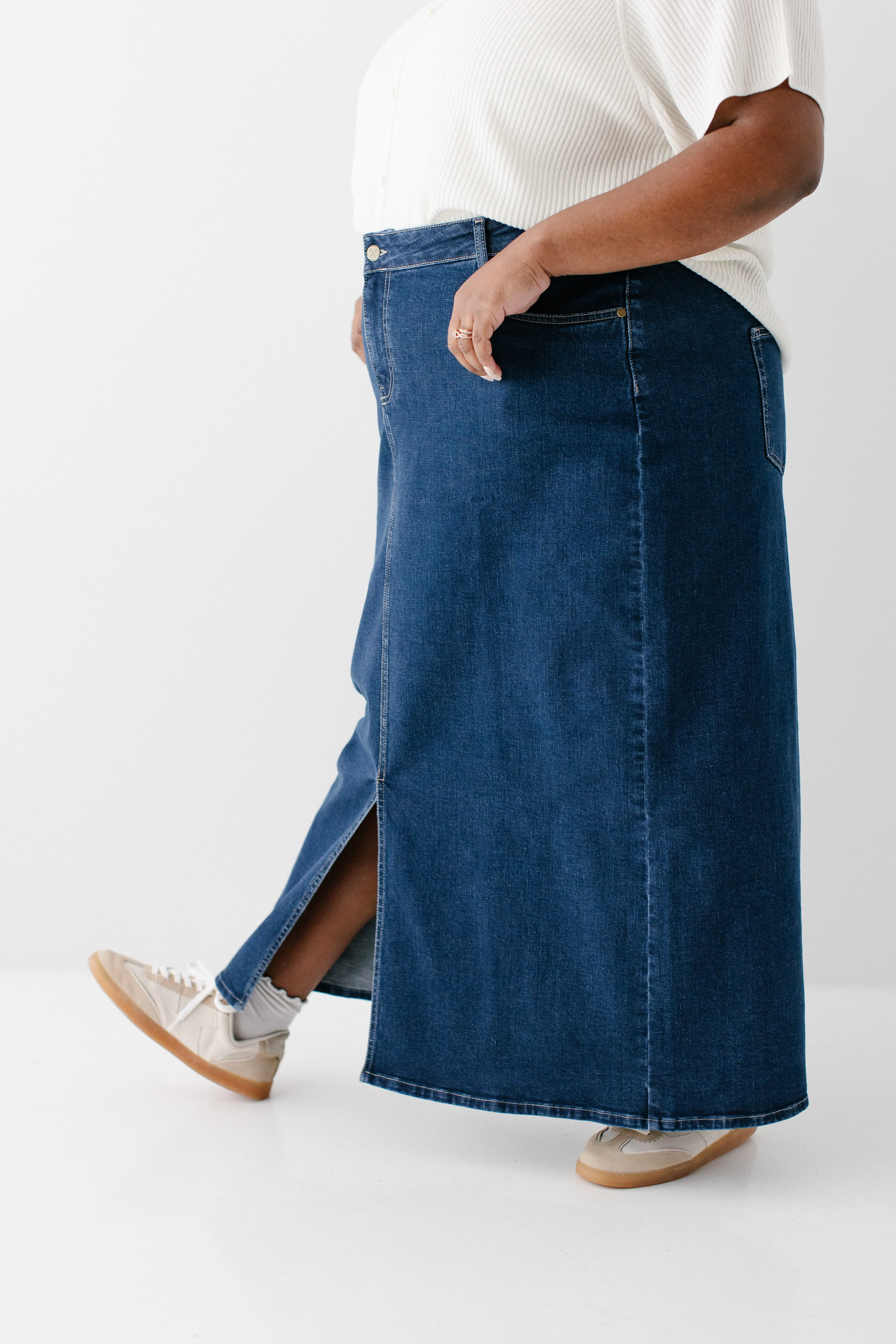Maya Front Slit Denim Maxi Skirt - Image 19