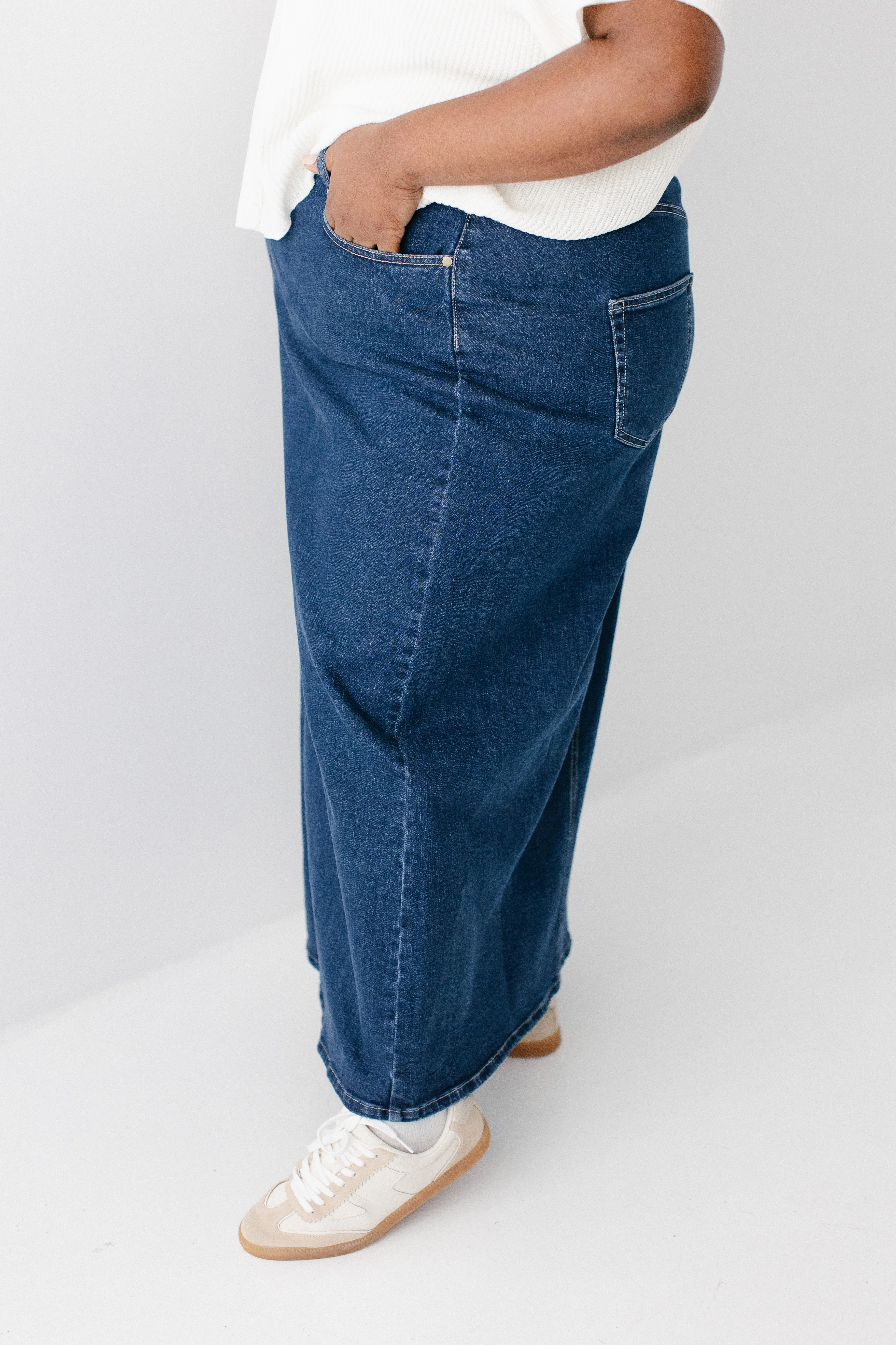 Maya Front Slit Denim Maxi Skirt - Image 21