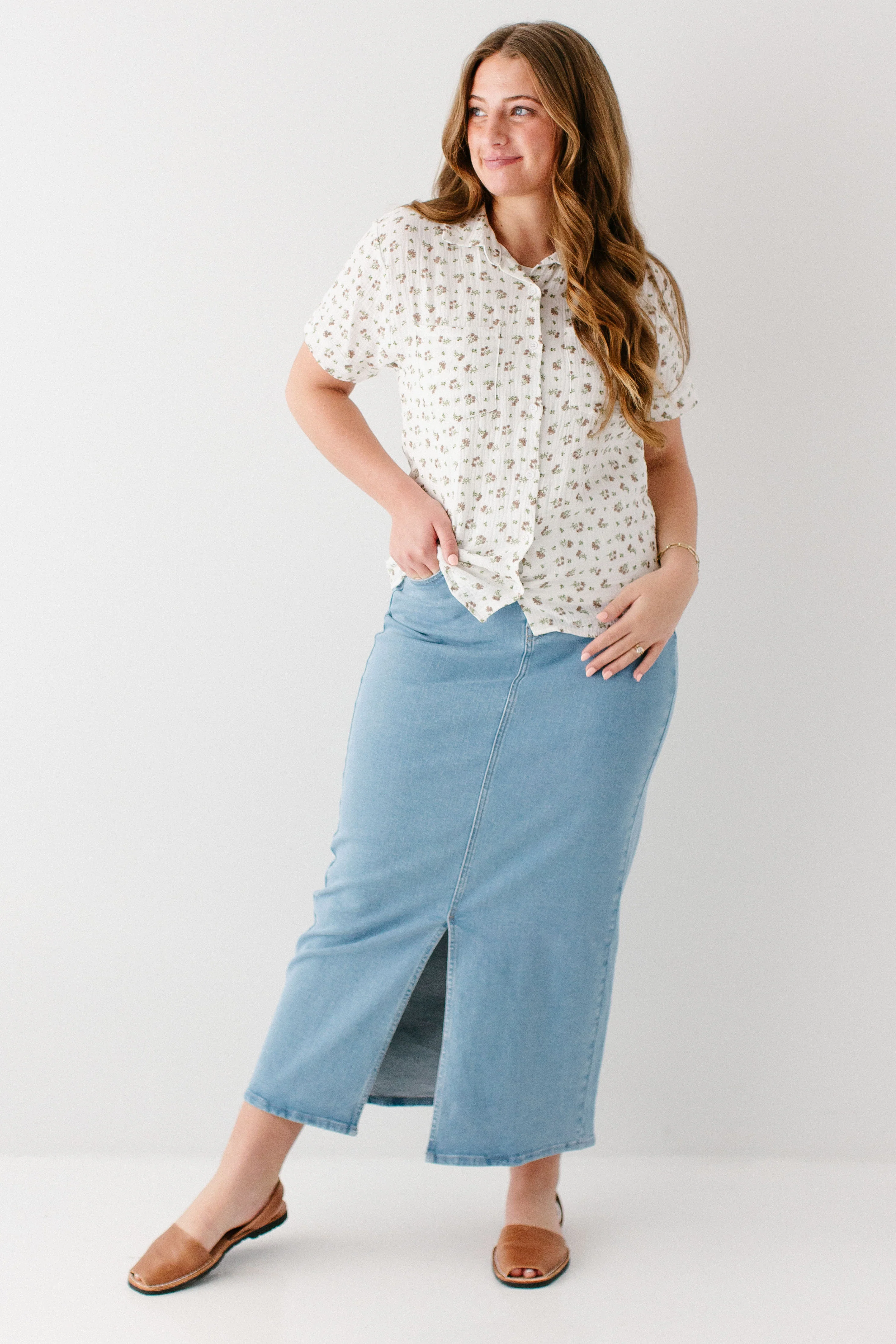 Maya Front Slit Denim Maxi Skirt - Image 3