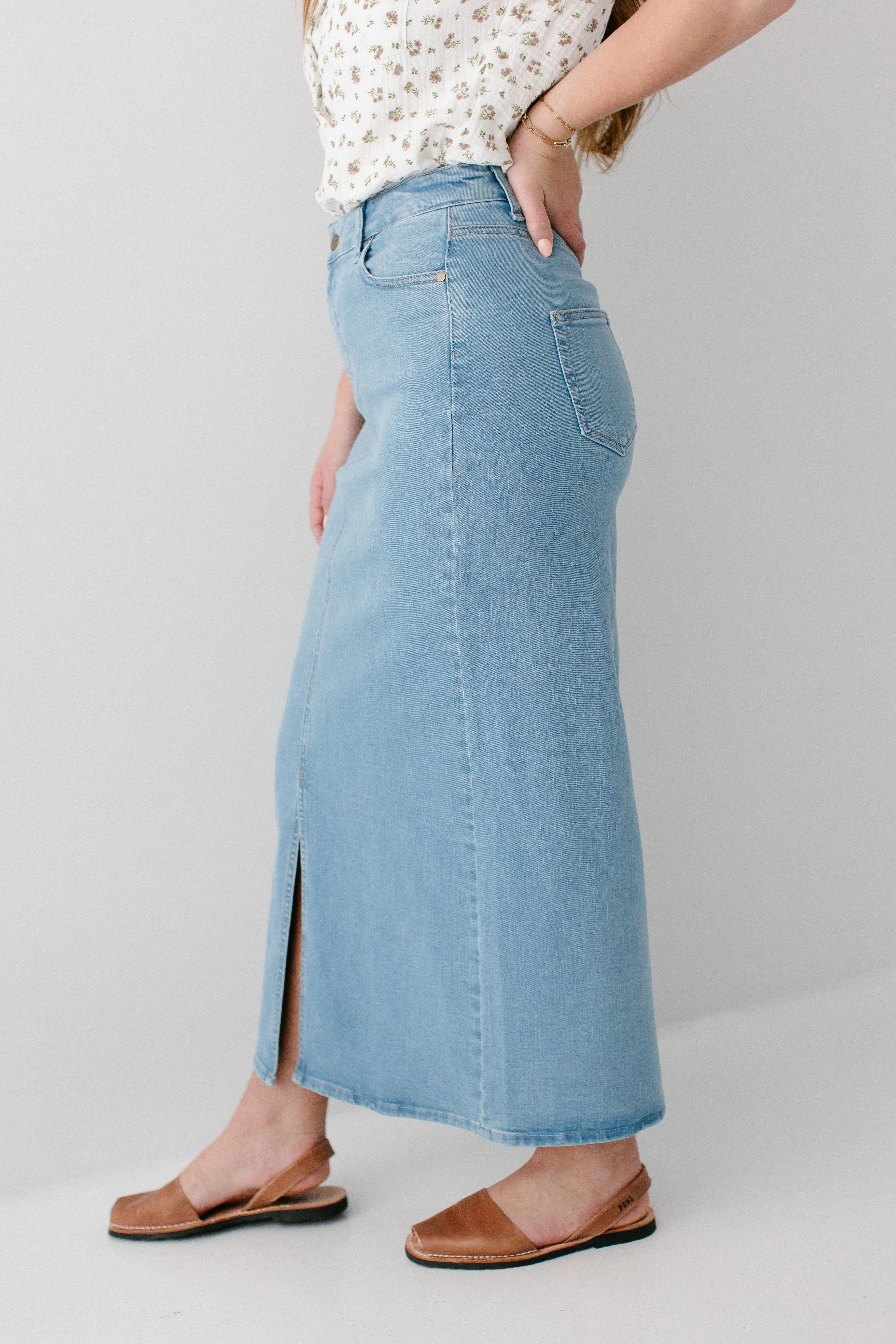 Maya Front Slit Denim Maxi Skirt - Image 4