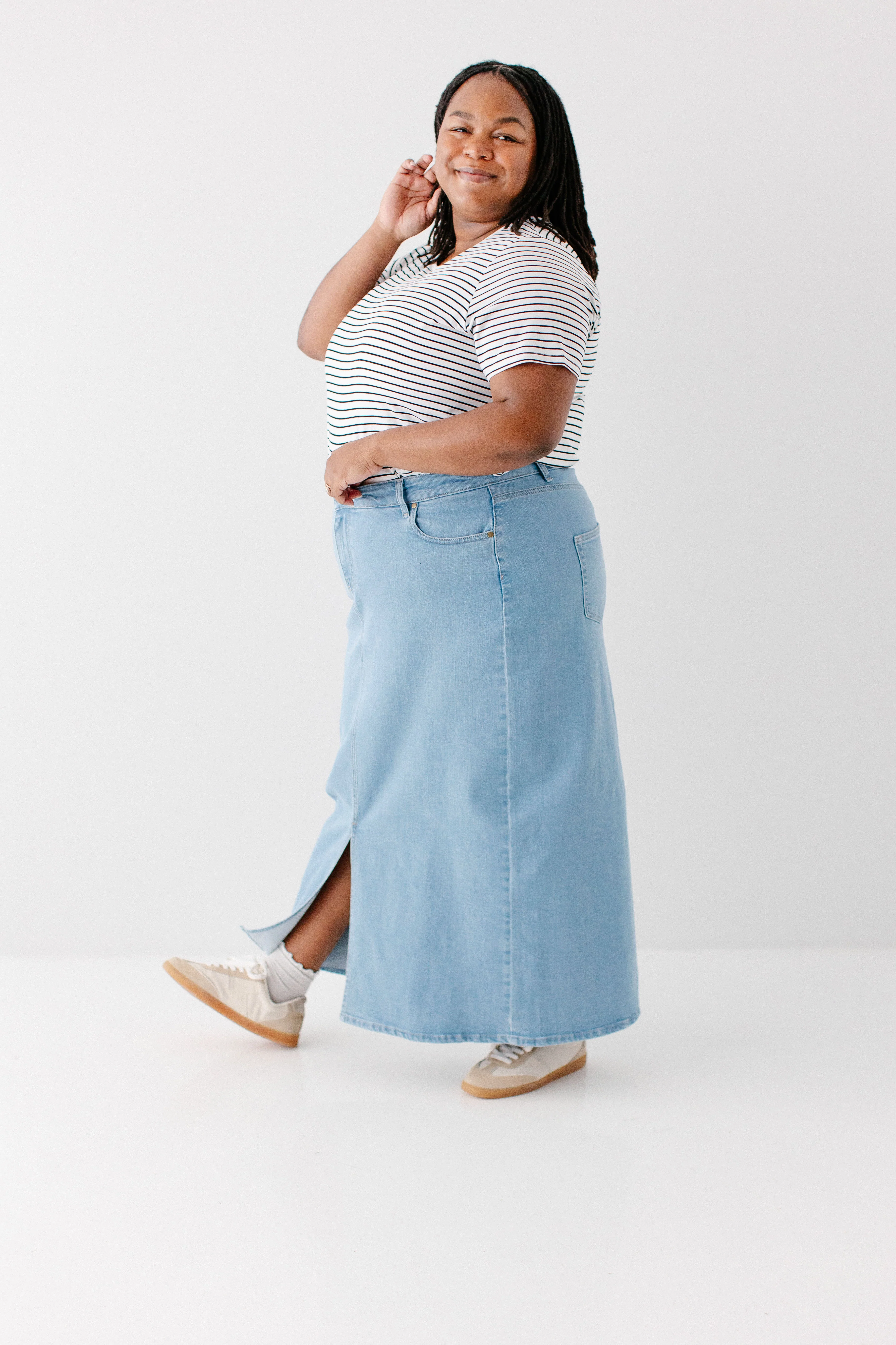 Maya Front Slit Denim Maxi Skirt - Image 7