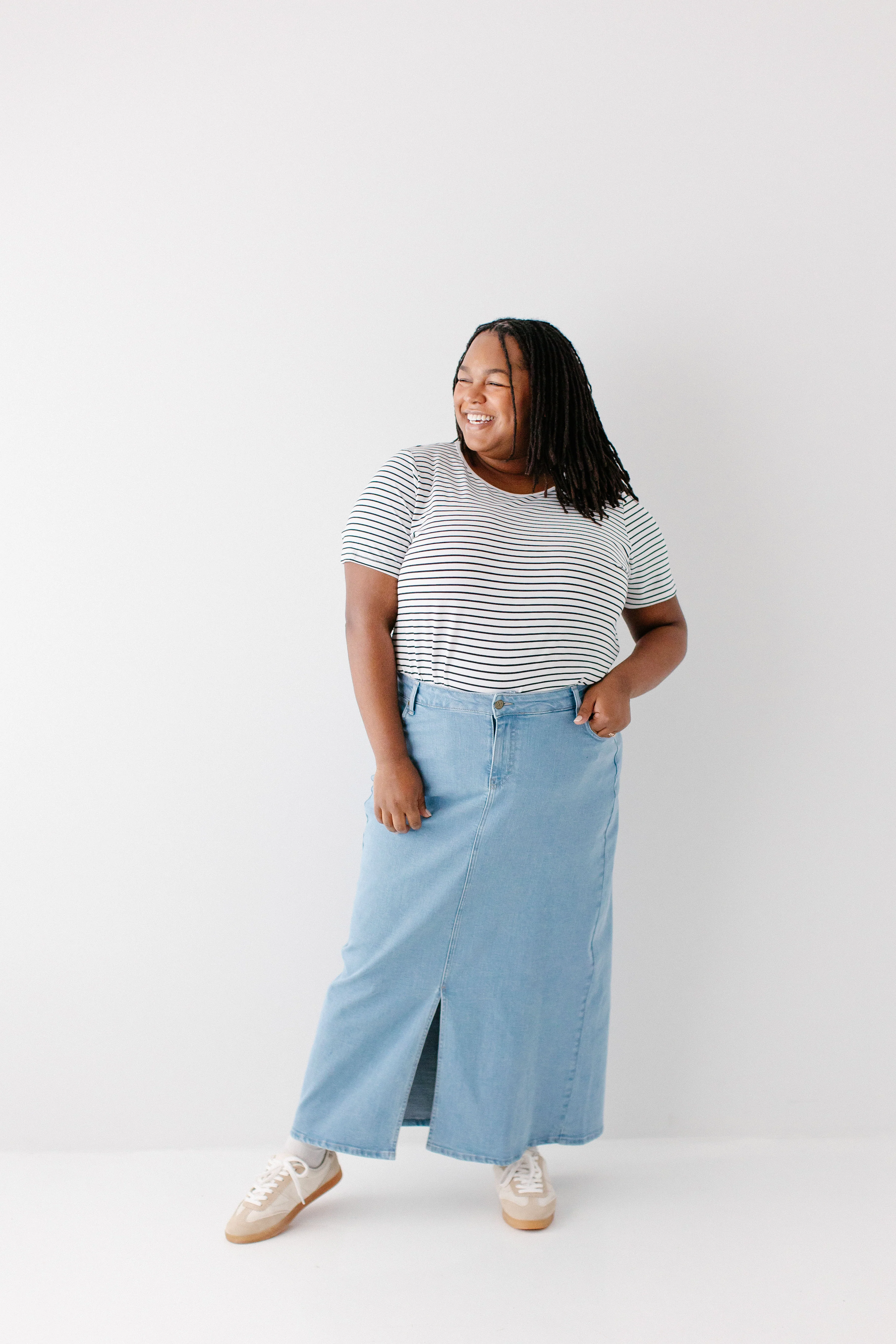 Maya Front Slit Denim Maxi Skirt - Image 8