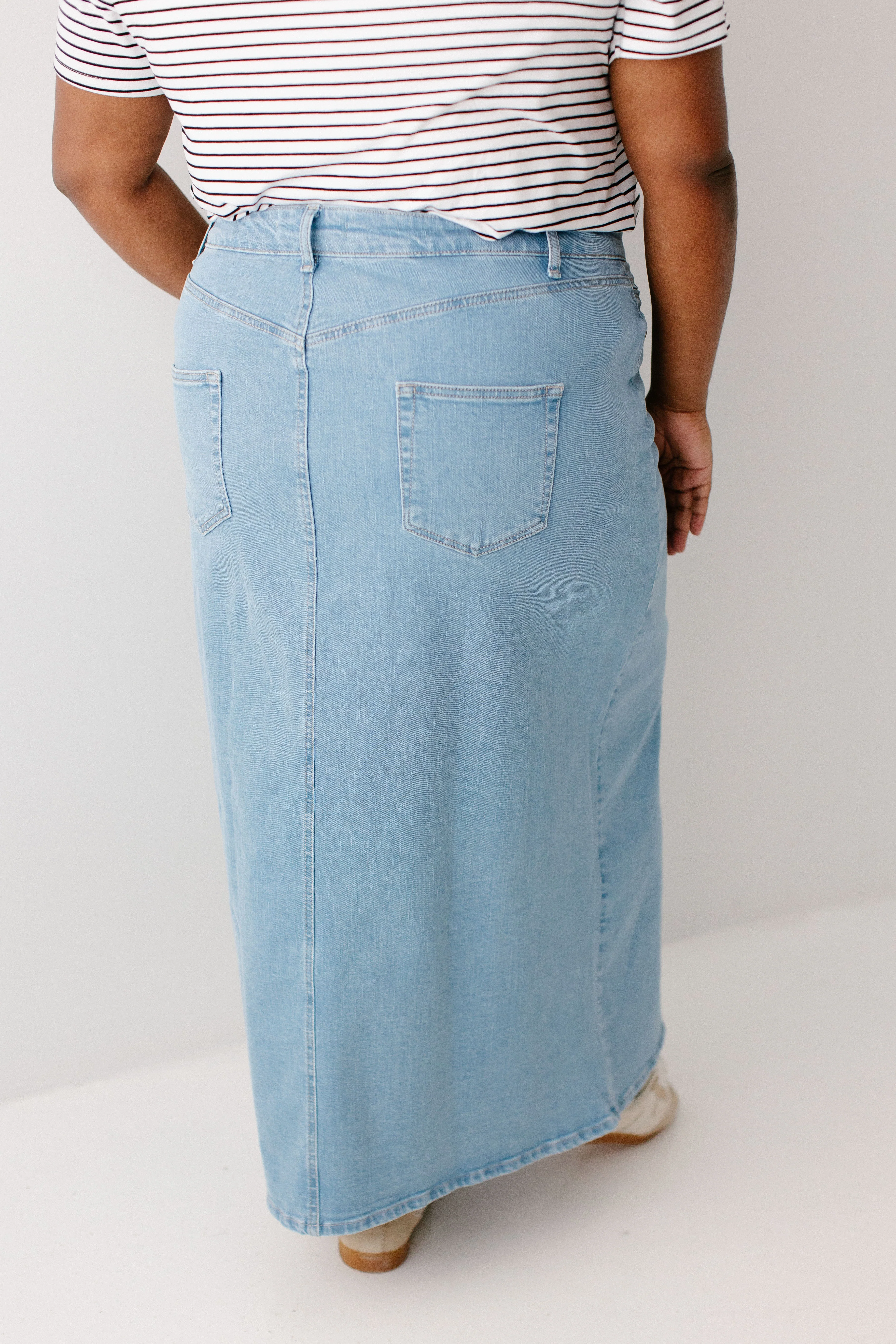 Maya Front Slit Denim Maxi Skirt - Image 9