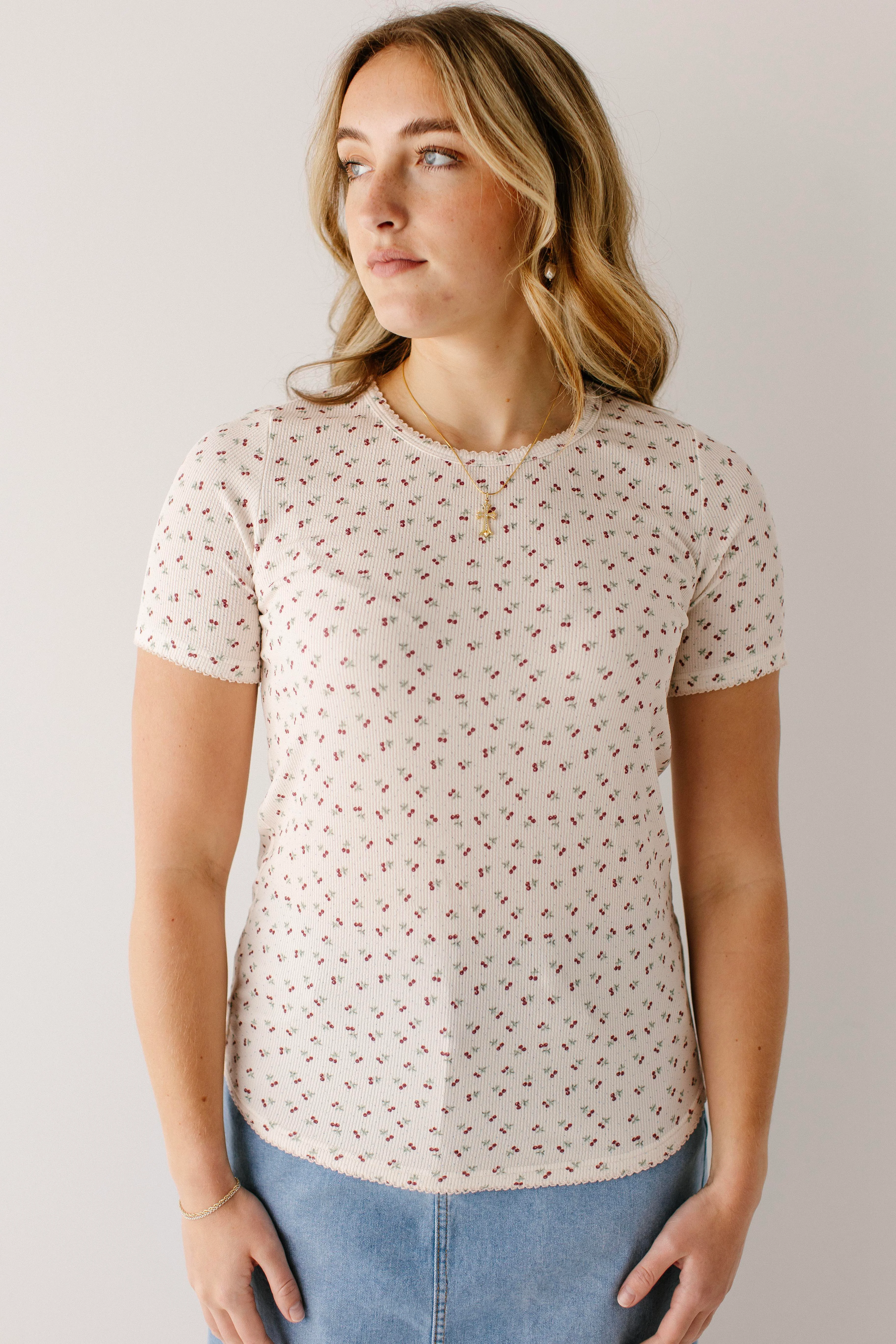 Mia Cherry Print Ribbed Top - Image 2