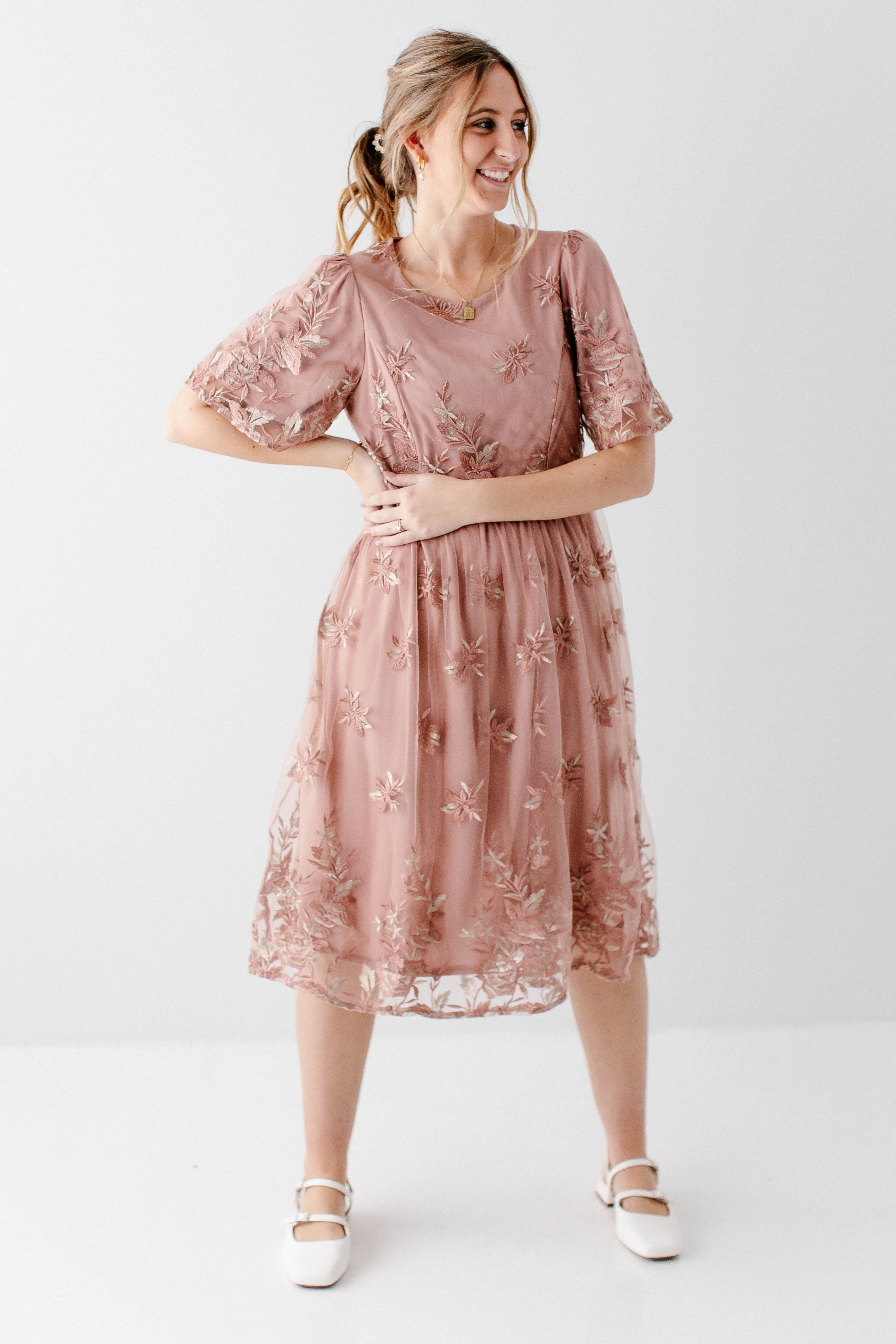 'Michaela' Embroidered Floral Mesh Dress FINAL SALE - Image 3