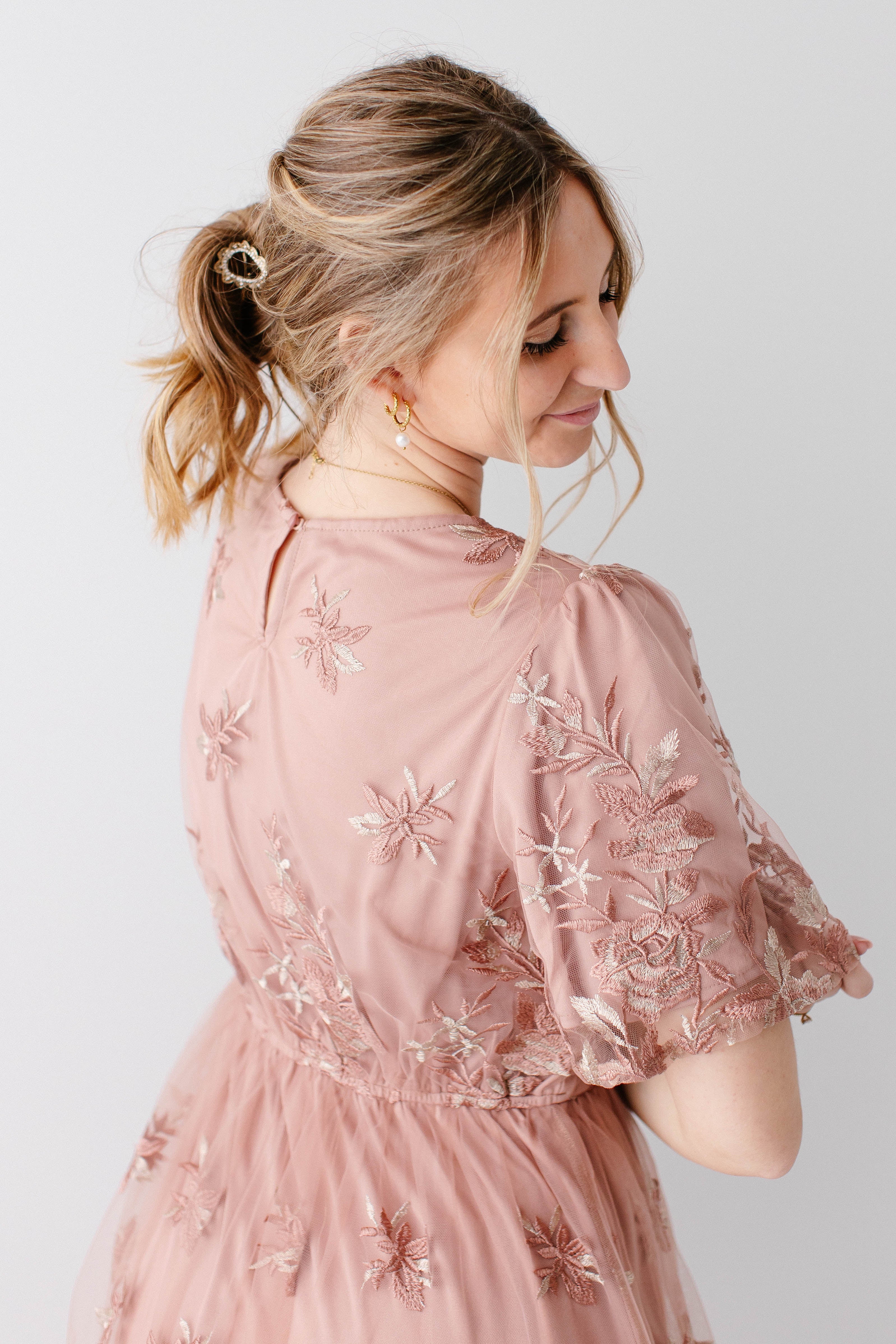 'Michaela' Embroidered Floral Mesh Dress FINAL SALE - Image 6