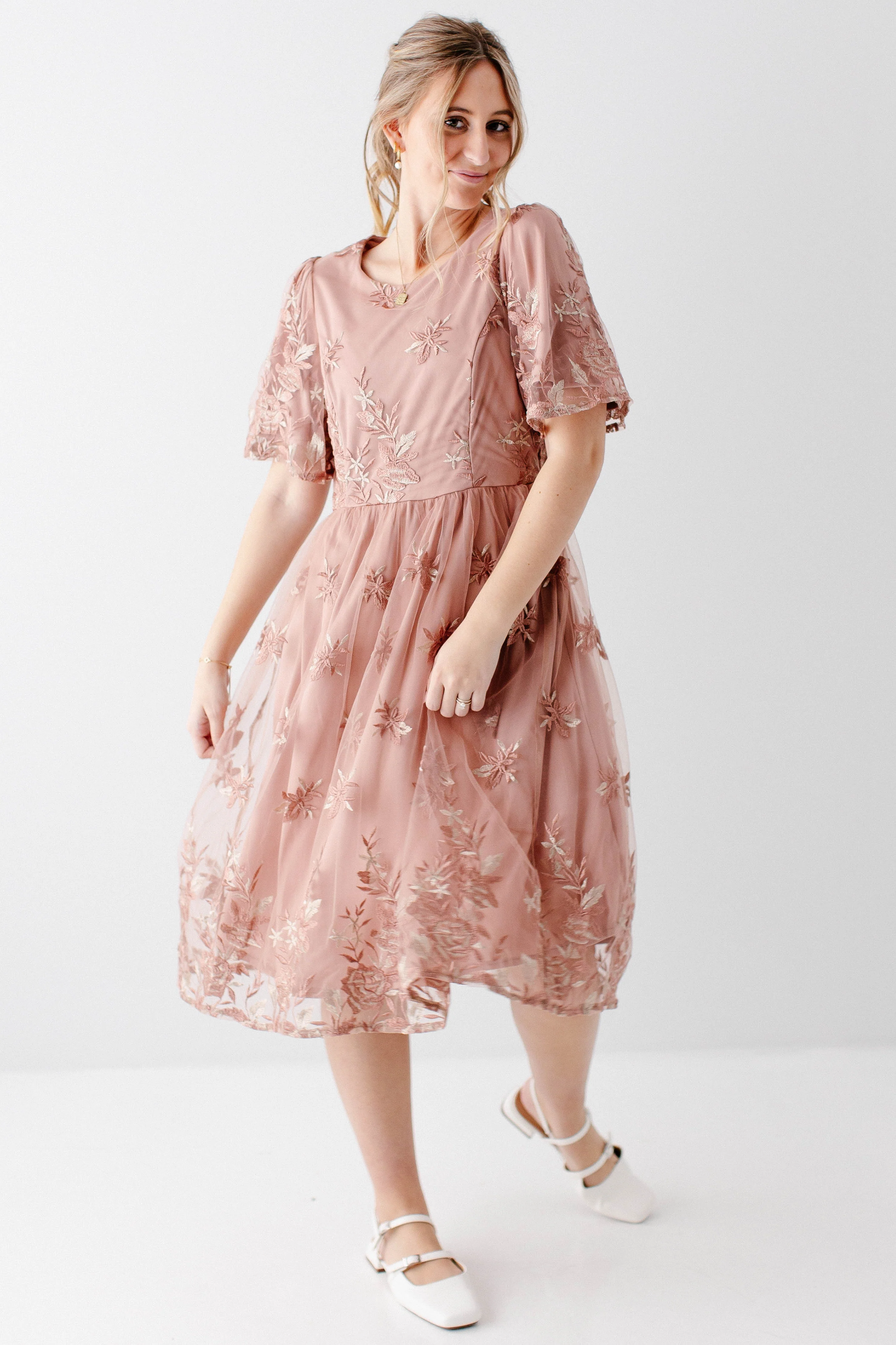 'Michaela' Embroidered Floral Mesh Dress FINAL SALE - Image 7