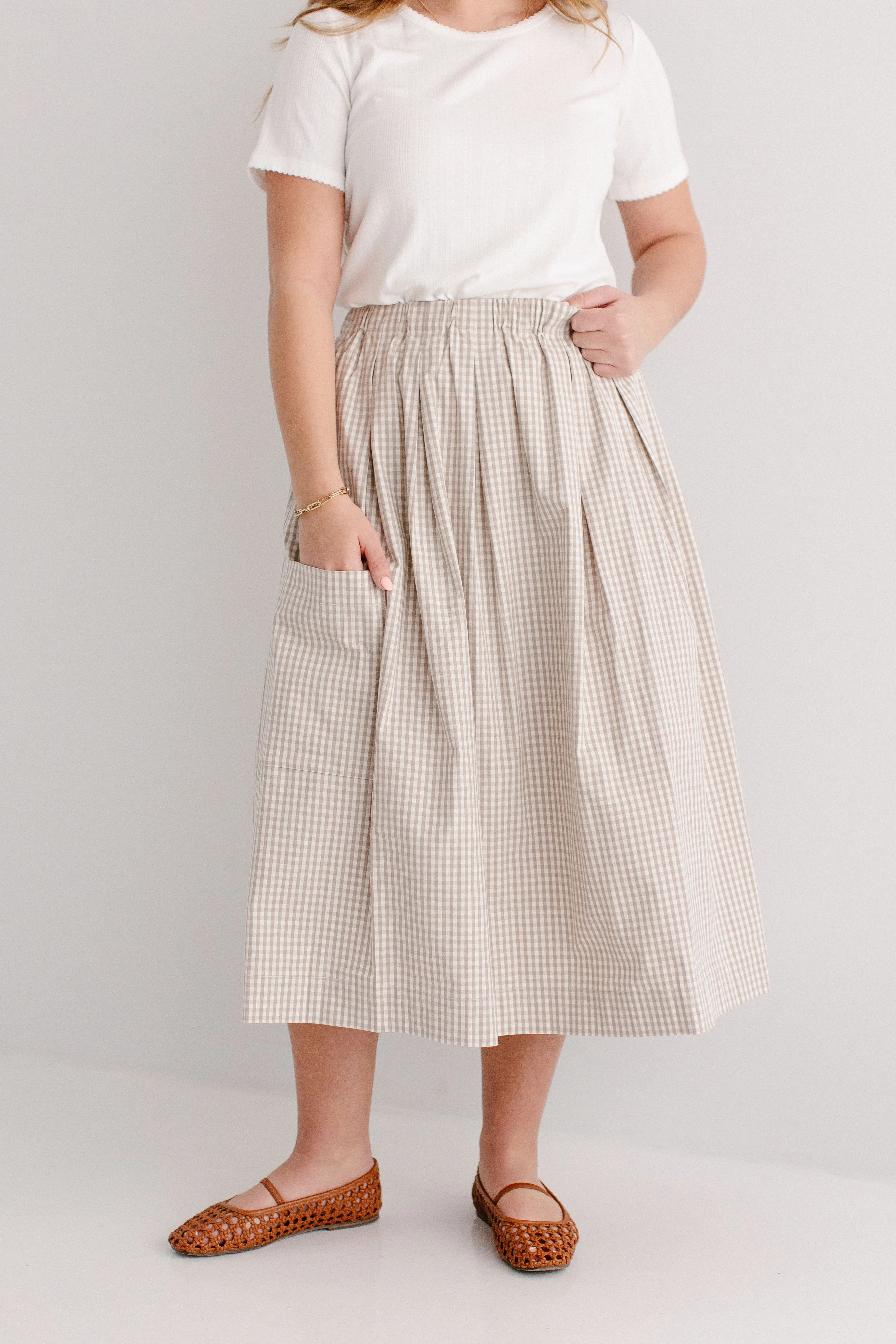 'Missie' A-Line Gingham Midi Skirt