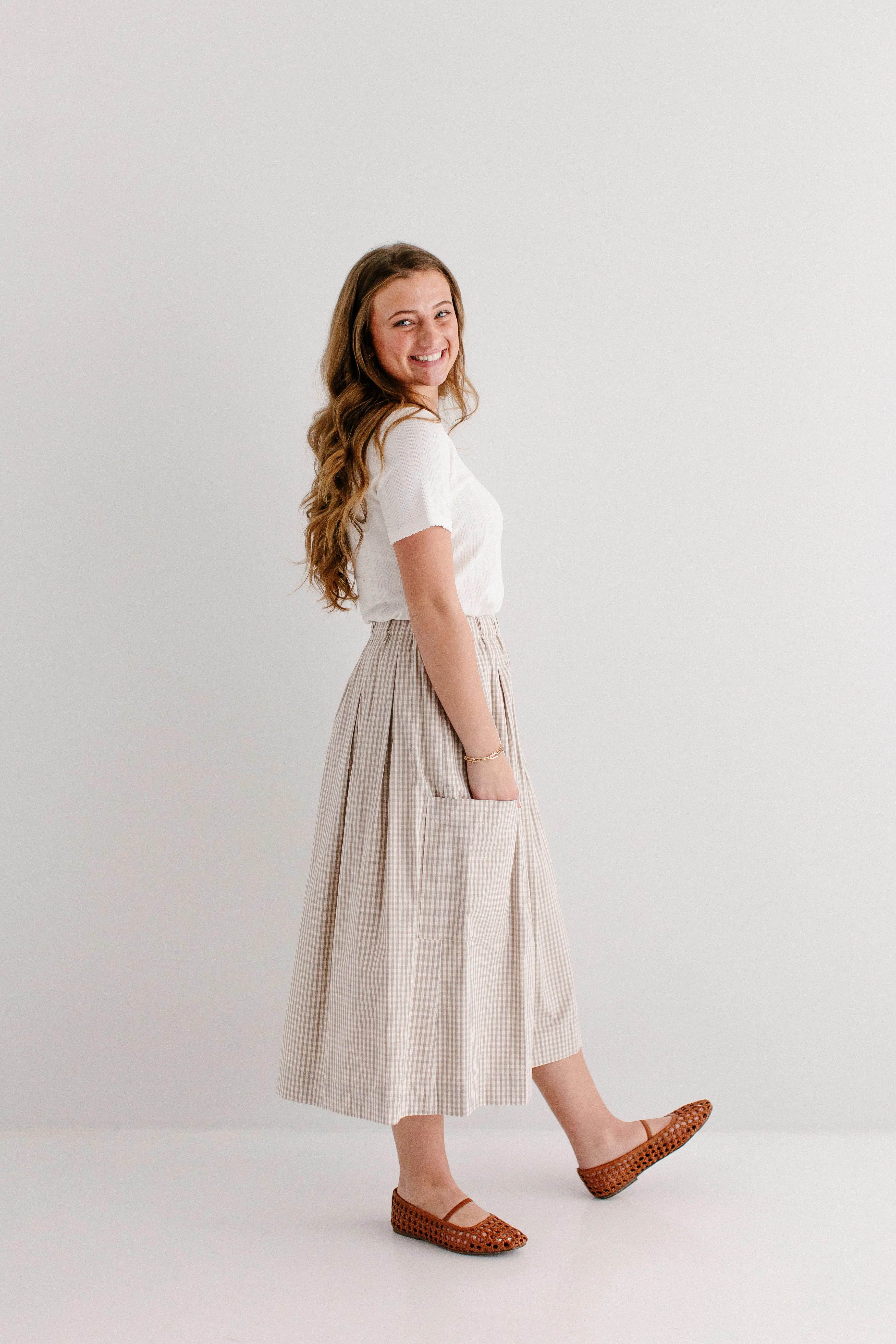 'Missie' A-Line Gingham Midi Skirt - Image 2