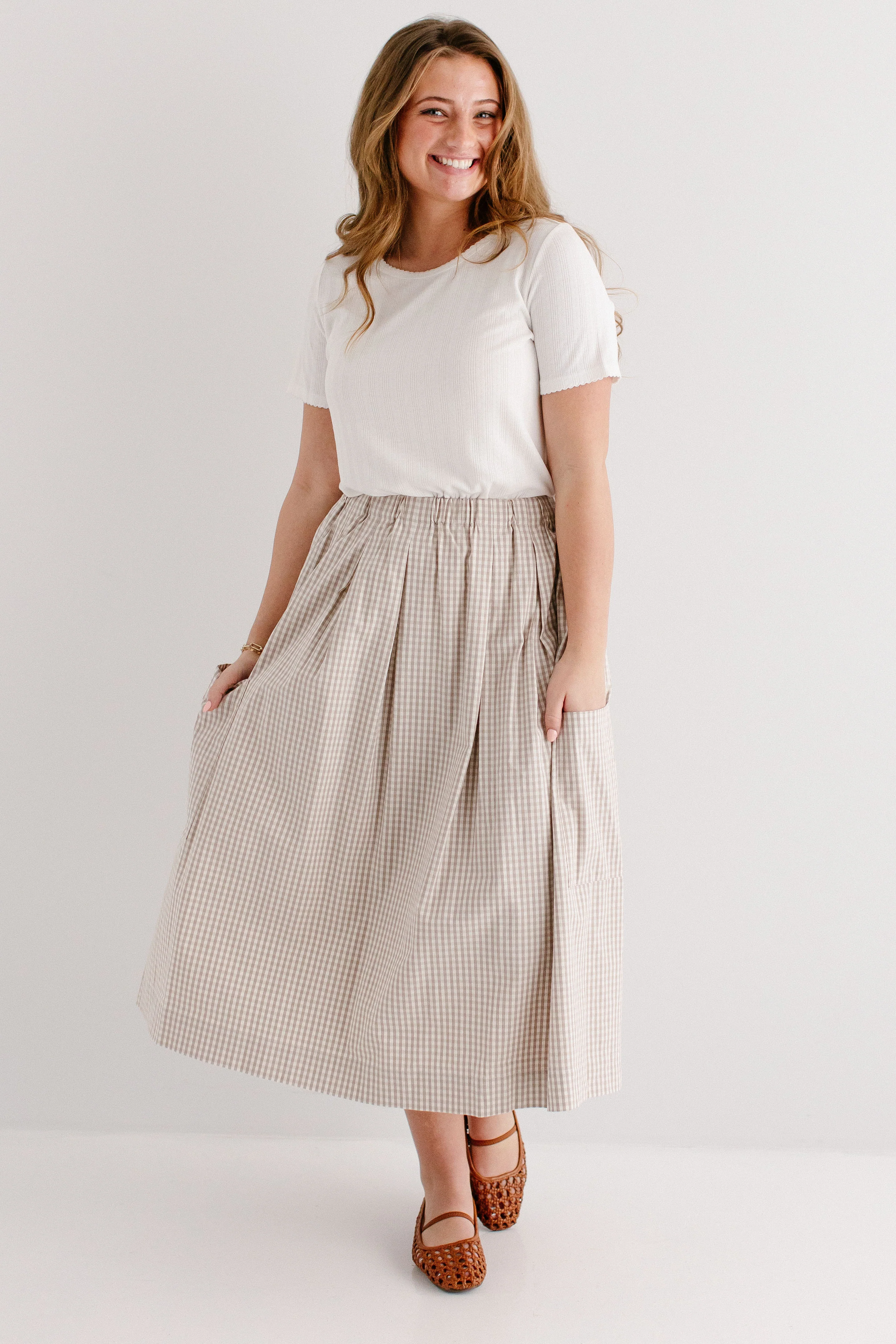 'Missie' A-Line Gingham Midi Skirt - Image 3