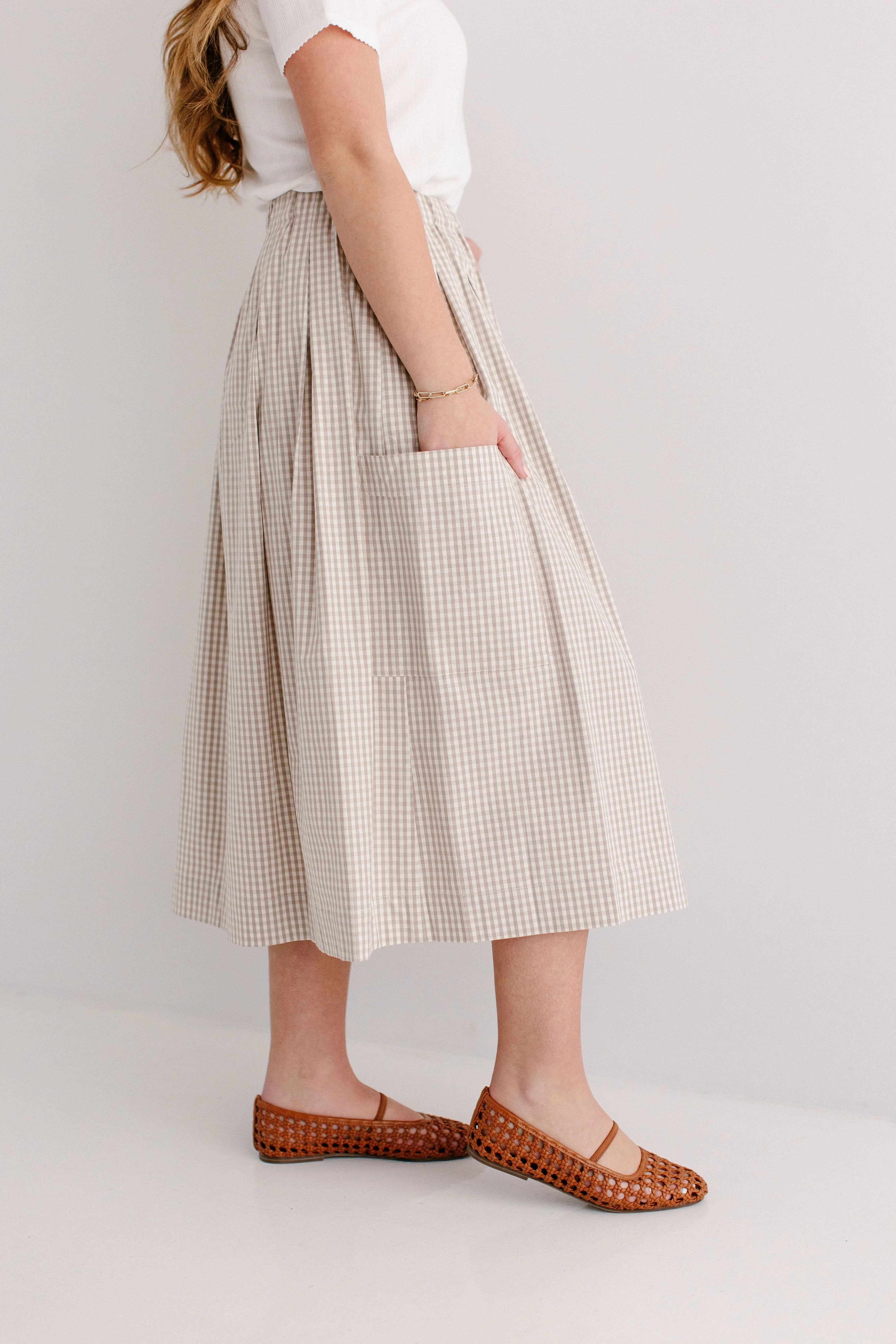 'Missie' A-Line Gingham Midi Skirt - Image 4