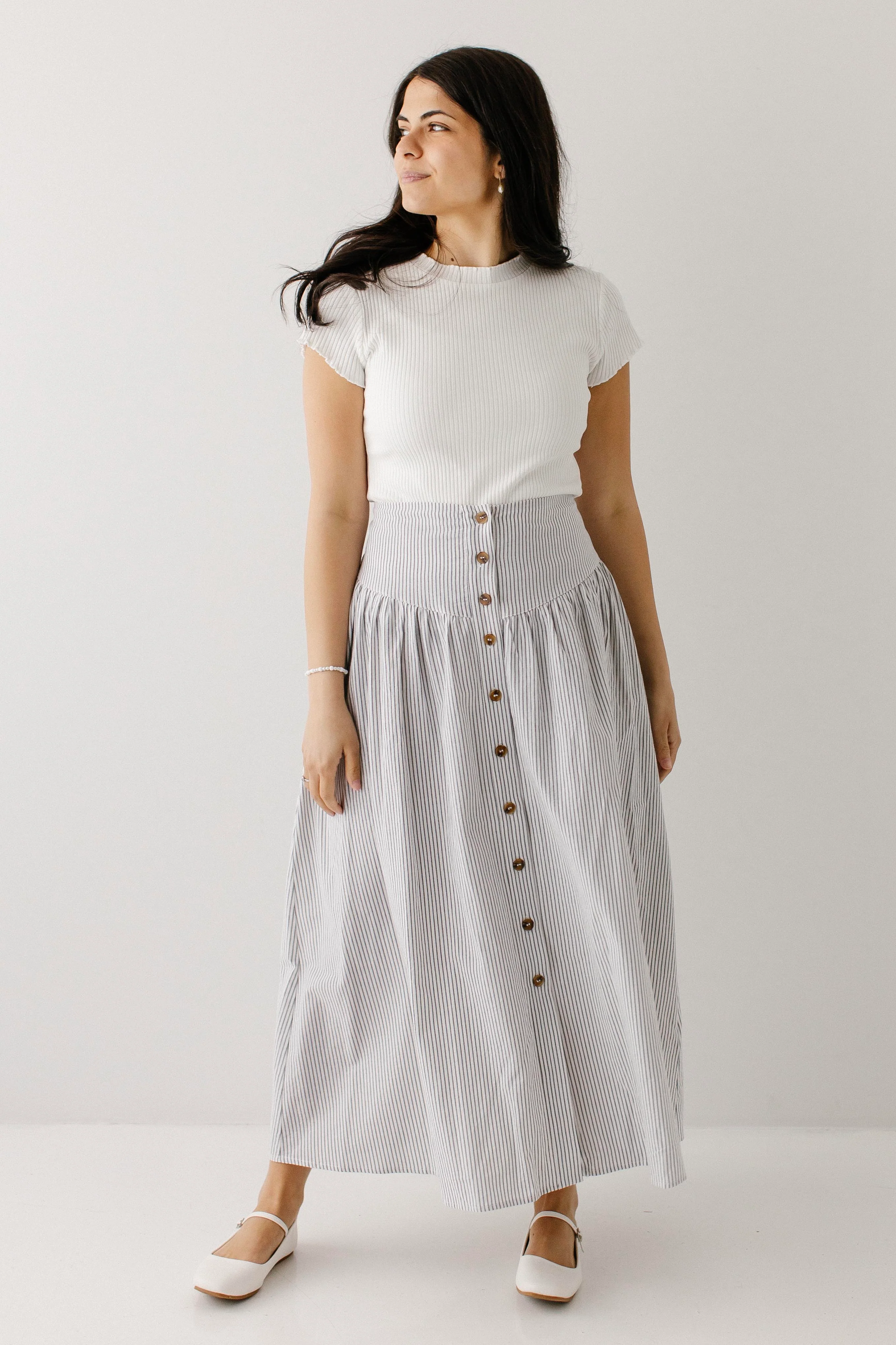 Nantucket Striped Button Down A-Line Skirt