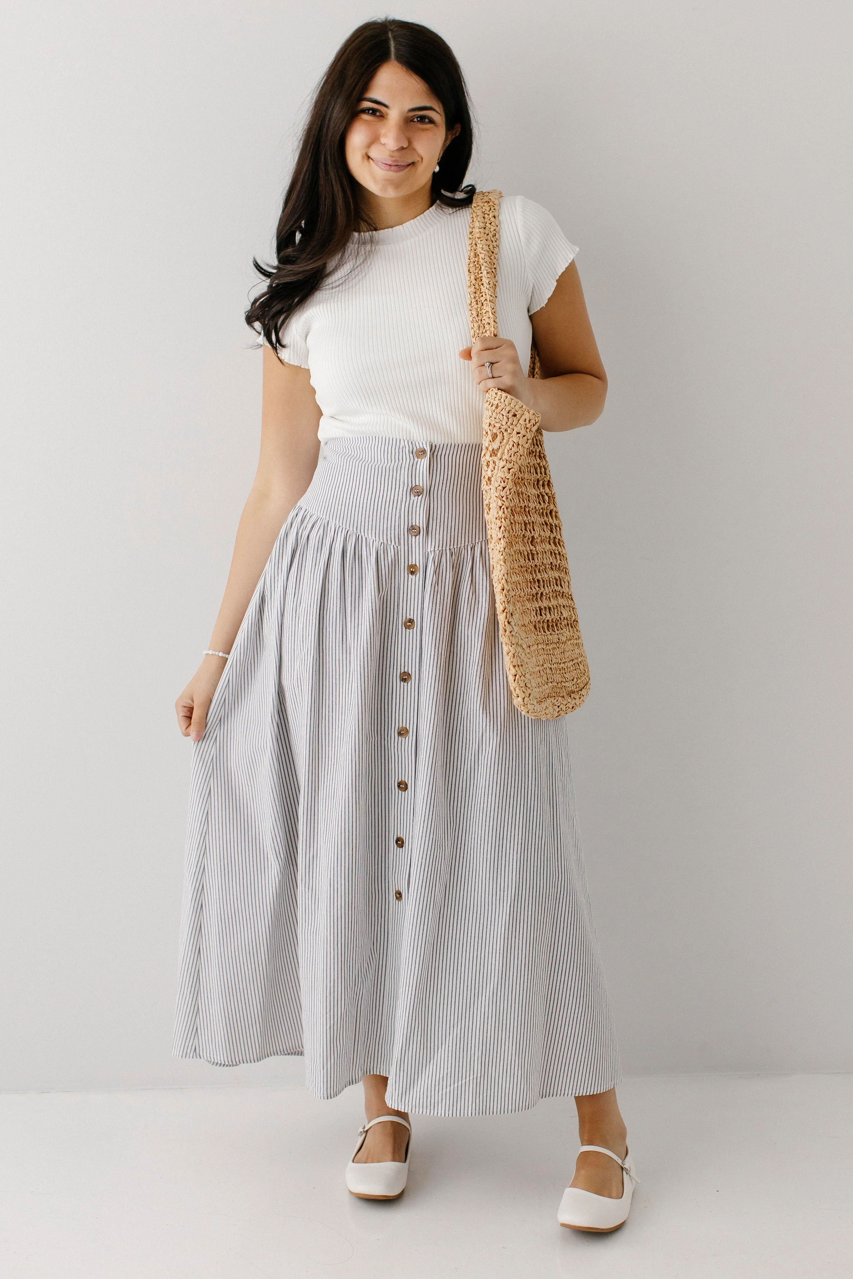 Nantucket Striped Button Down A-Line Skirt - Image 3