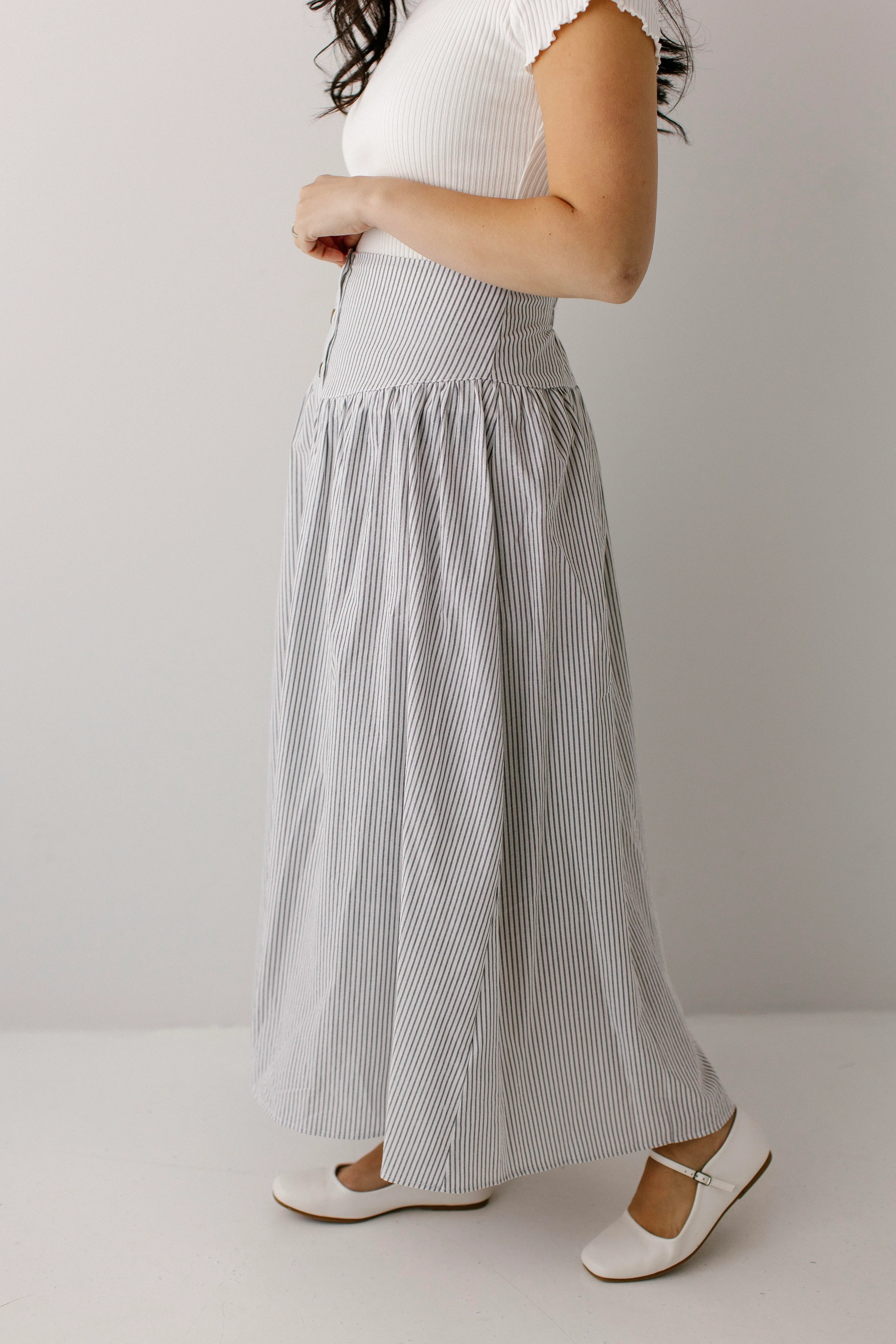 Nantucket Striped Button Down A-Line Skirt - Image 4