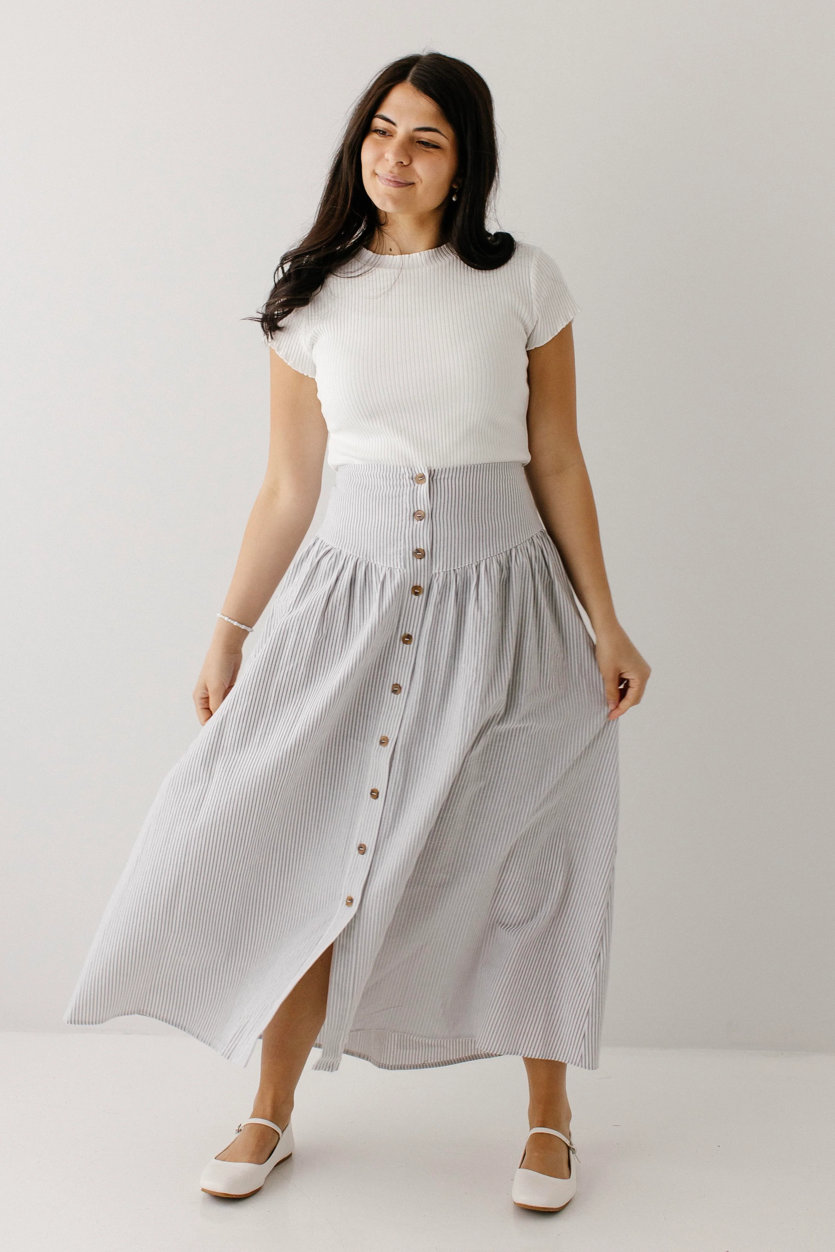 Nantucket Striped Button Down A-Line Skirt - Image 5